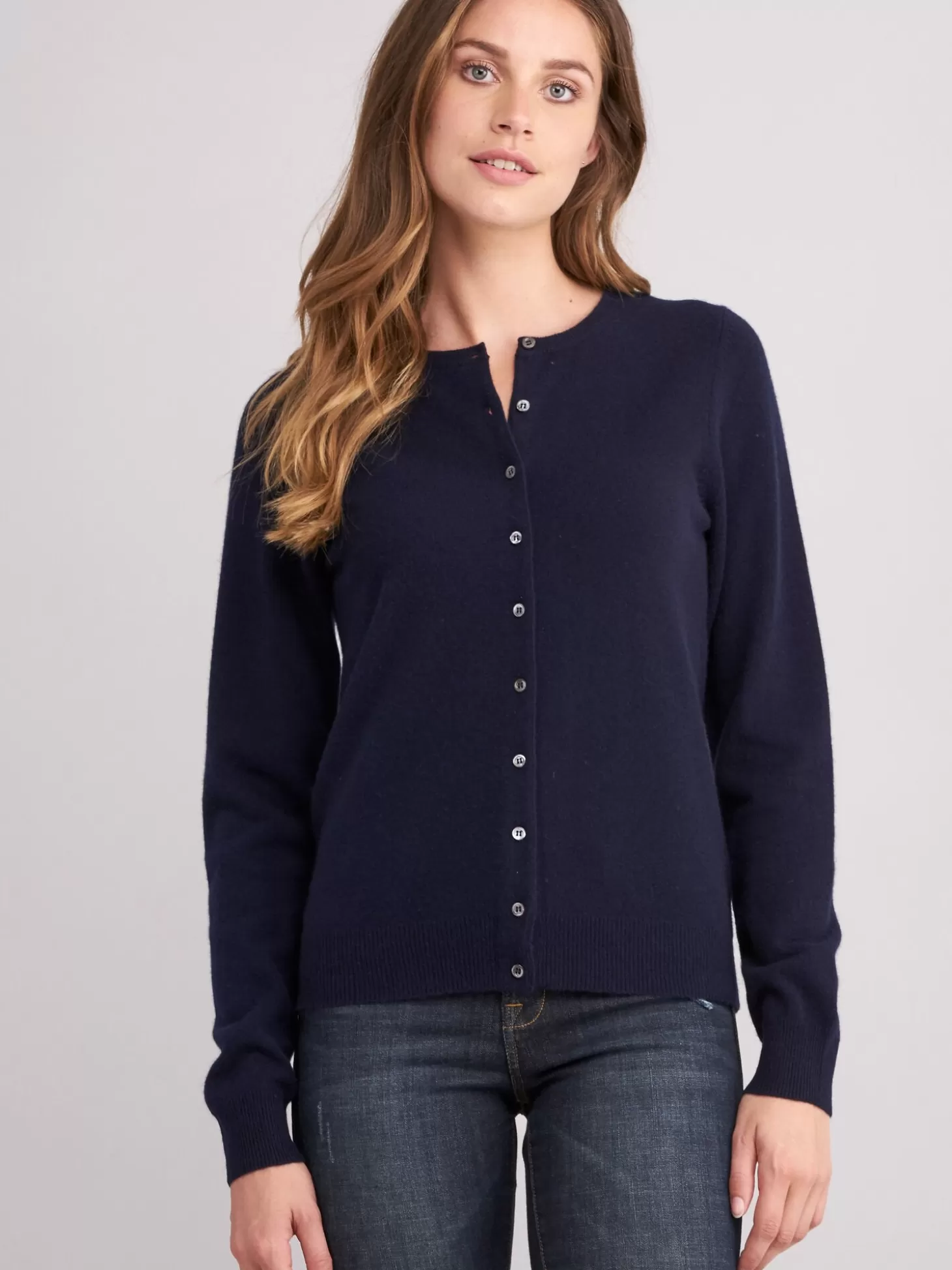 REPEAT cashmere Cardigan Classique A Col Rond Navy Discount