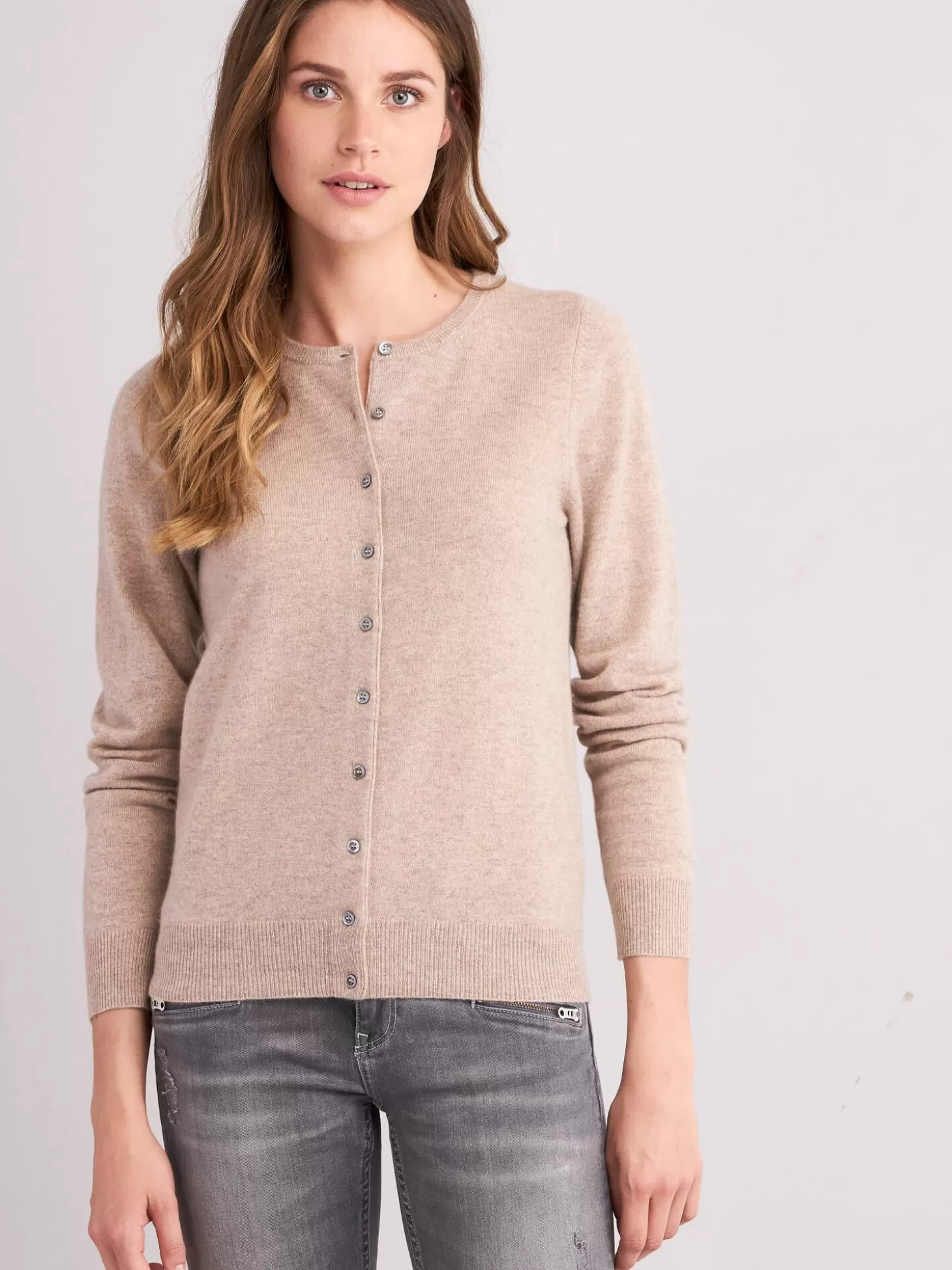 REPEAT cashmere Cardigan Classique A Col Rond Sand Online