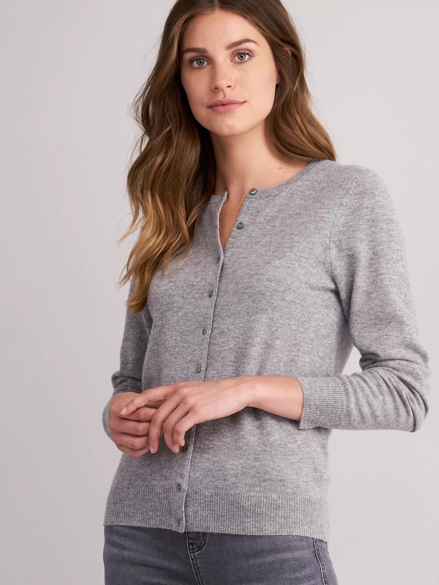 REPEAT cashmere Cardigan Classique A Col Rond Light Grey Outlet