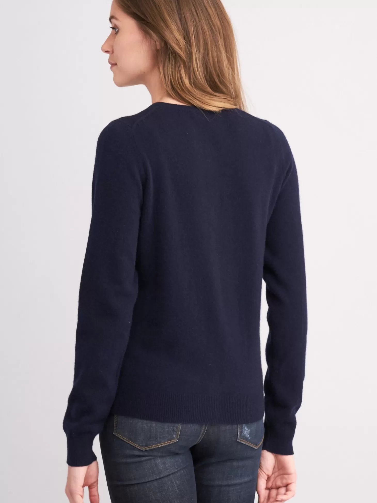 REPEAT cashmere Cardigan Classique A Col Rond Navy Discount