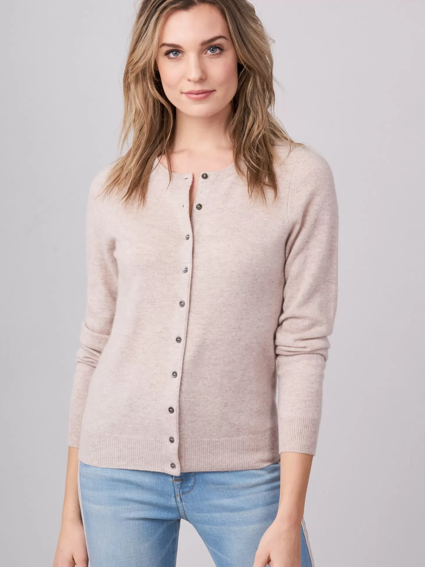 REPEAT cashmere Cardigan Classique A Col Rond Beige Flash Sale