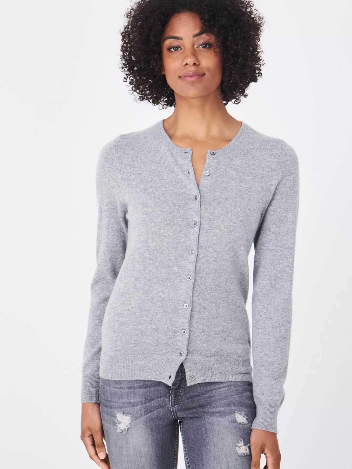 REPEAT cashmere Cardigan Classique A Col Rond En Cachemire Biologique Light Grey Cheap