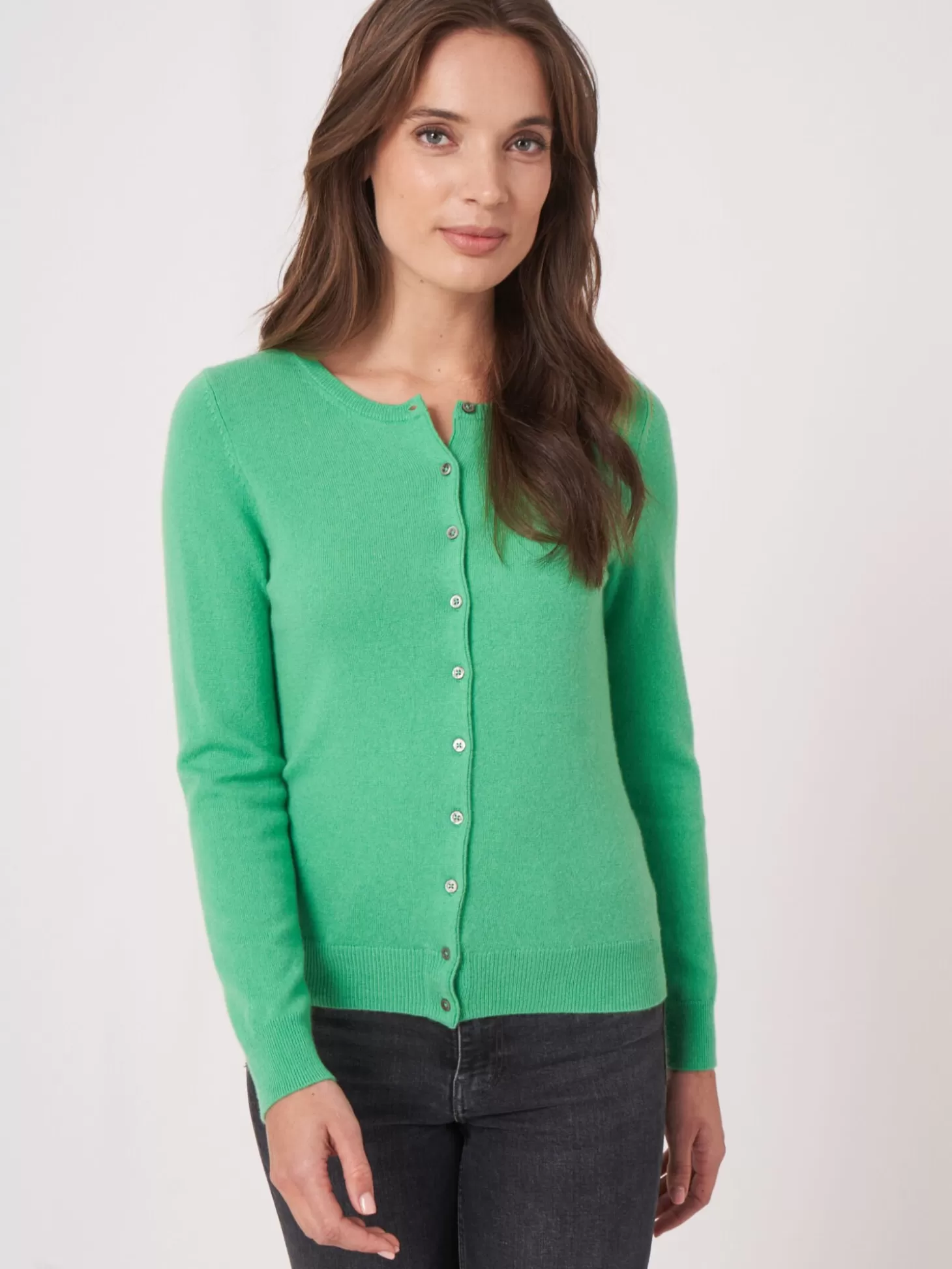 REPEAT cashmere Cardigan Classique A Col Rond En Cachemire Biologique Basil Cheap