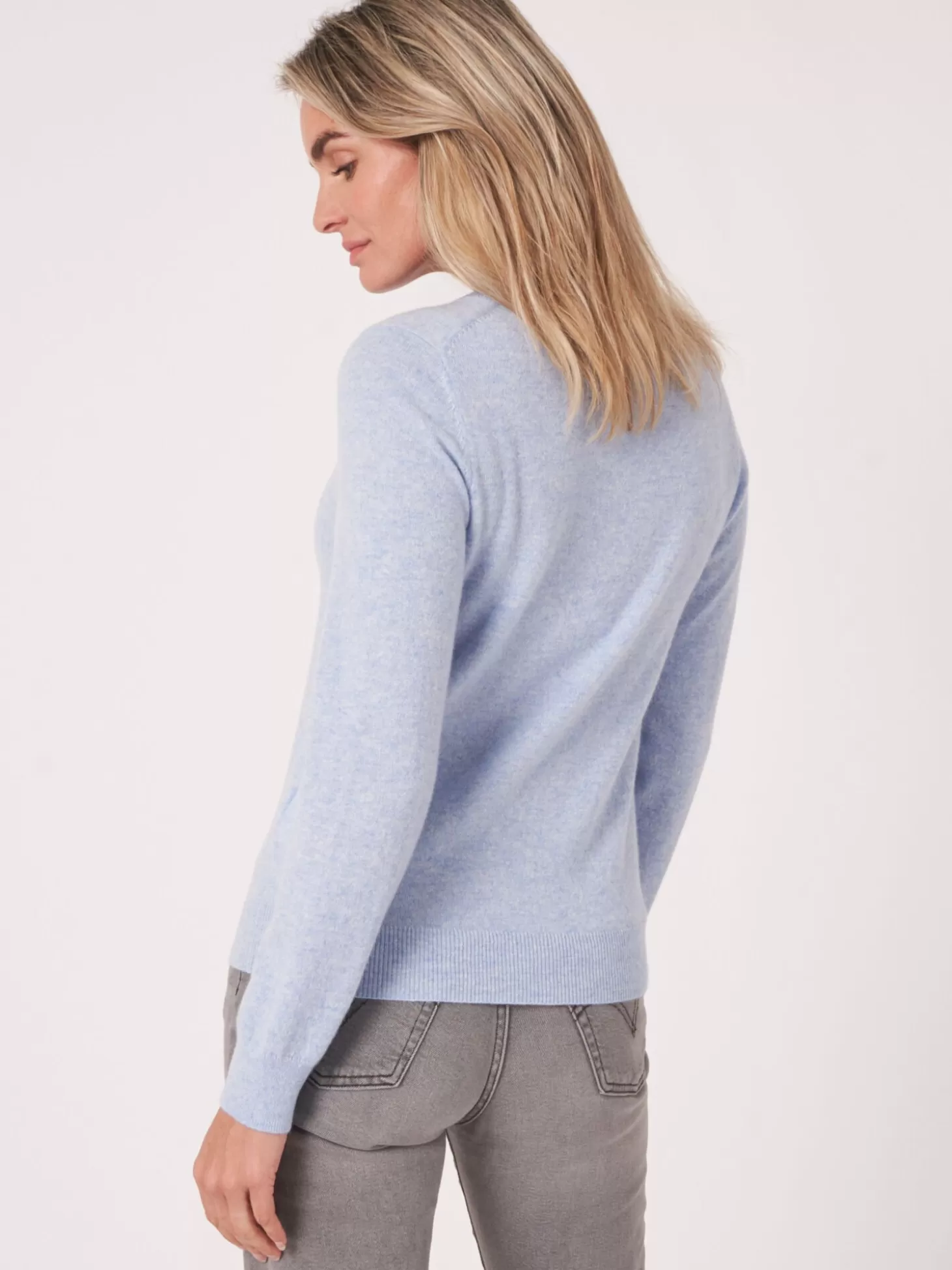 REPEAT cashmere Cardigan Classique A Col Rond En Cachemire Biologique Sky Hot