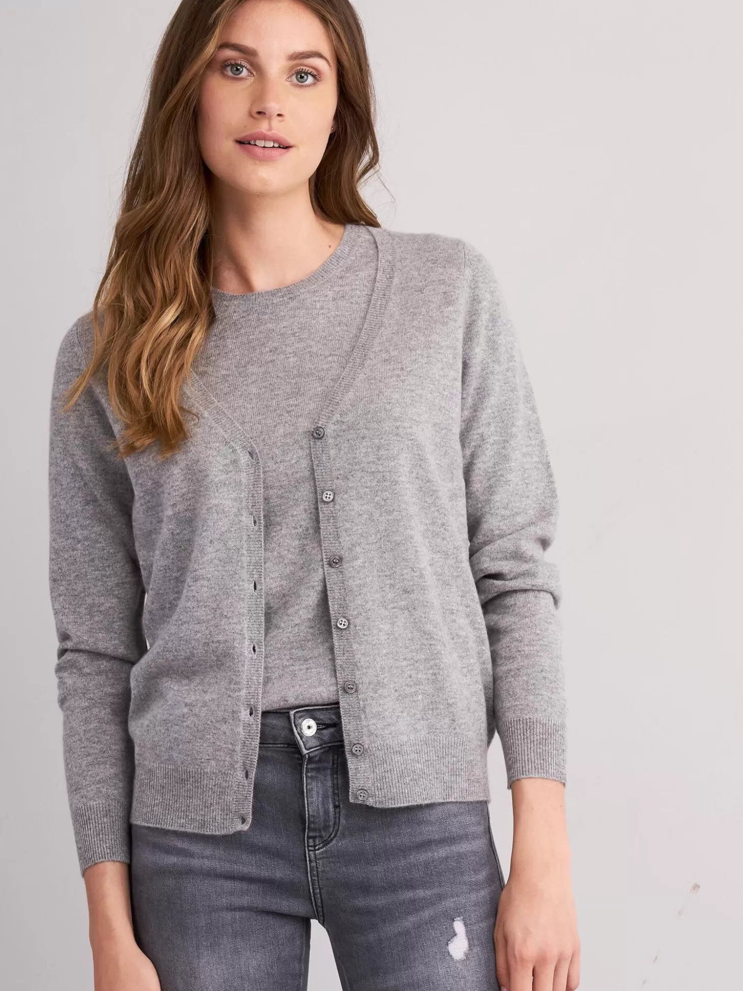 REPEAT cashmere Cardigan Classique A Col V Light Grey Online