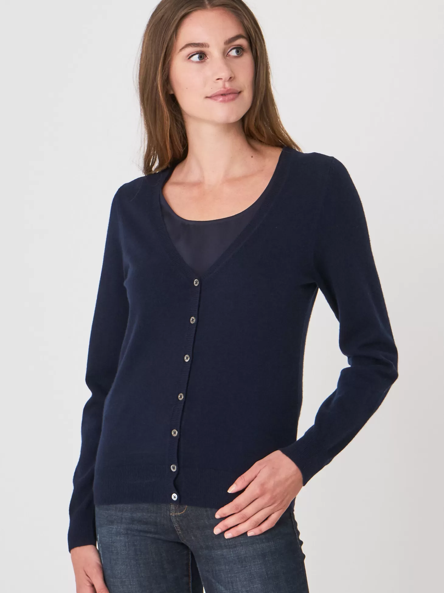 REPEAT cashmere Cardigan Classique A Col V En Cachemire Biologique Navy Outlet