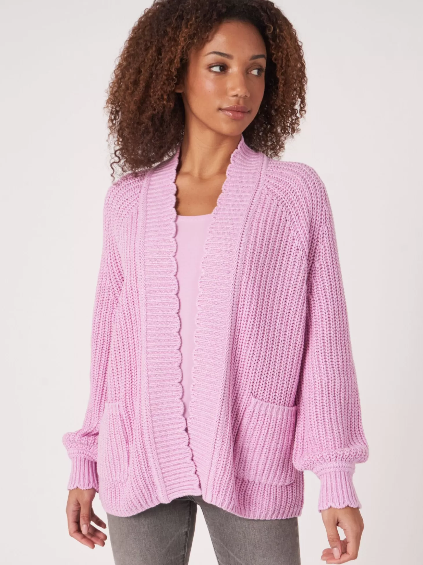 REPEAT cashmere Cardigan Cotele A Ourlet Festonne Orchid Cheap