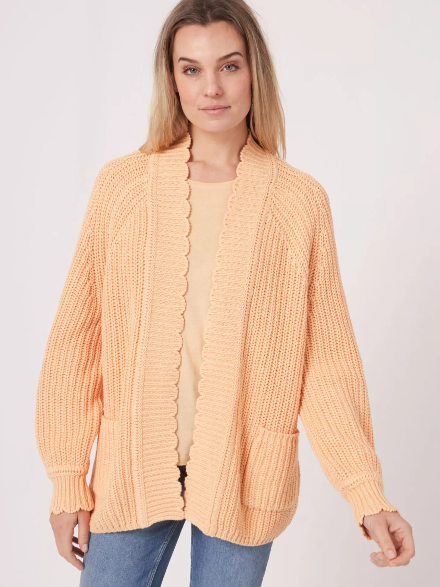 REPEAT cashmere Cardigan Cotele A Ourlet Festonne Glow Sale