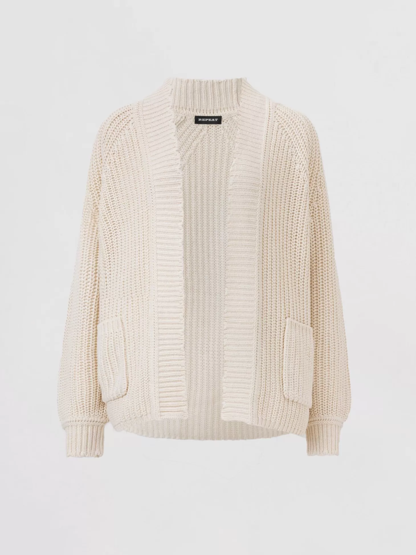 REPEAT cashmere Cardigan Cotele A Ourlet Festonne Ivory Hot