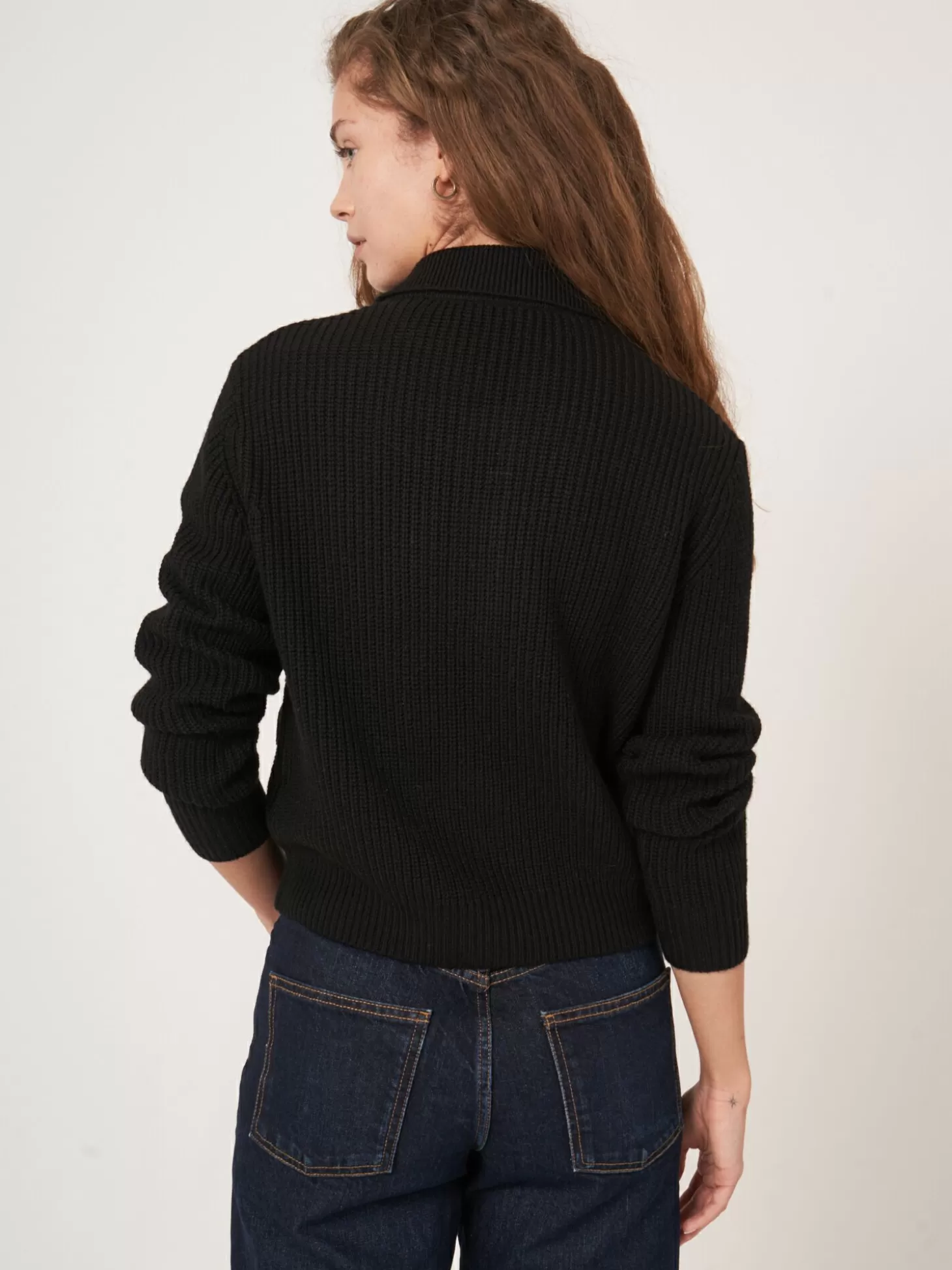 REPEAT cashmere Cardigan Cotele En Laine Merinos Avec Col Polo Black Sale