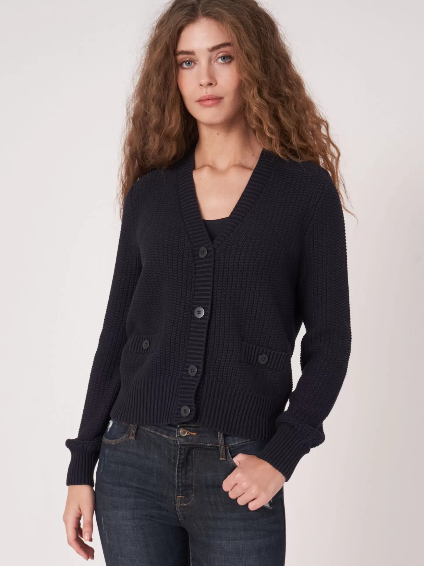 REPEAT cashmere Cardigan Cotele En Pur Coton Navy Online