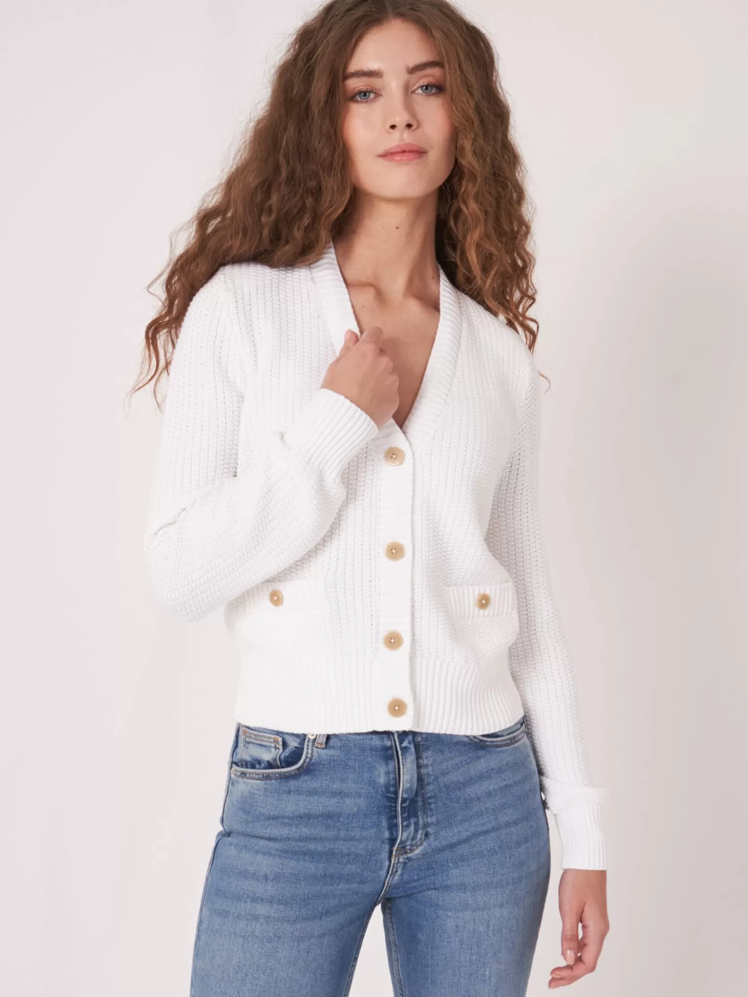 REPEAT cashmere Cardigan Cotele En Pur Coton White Cheap