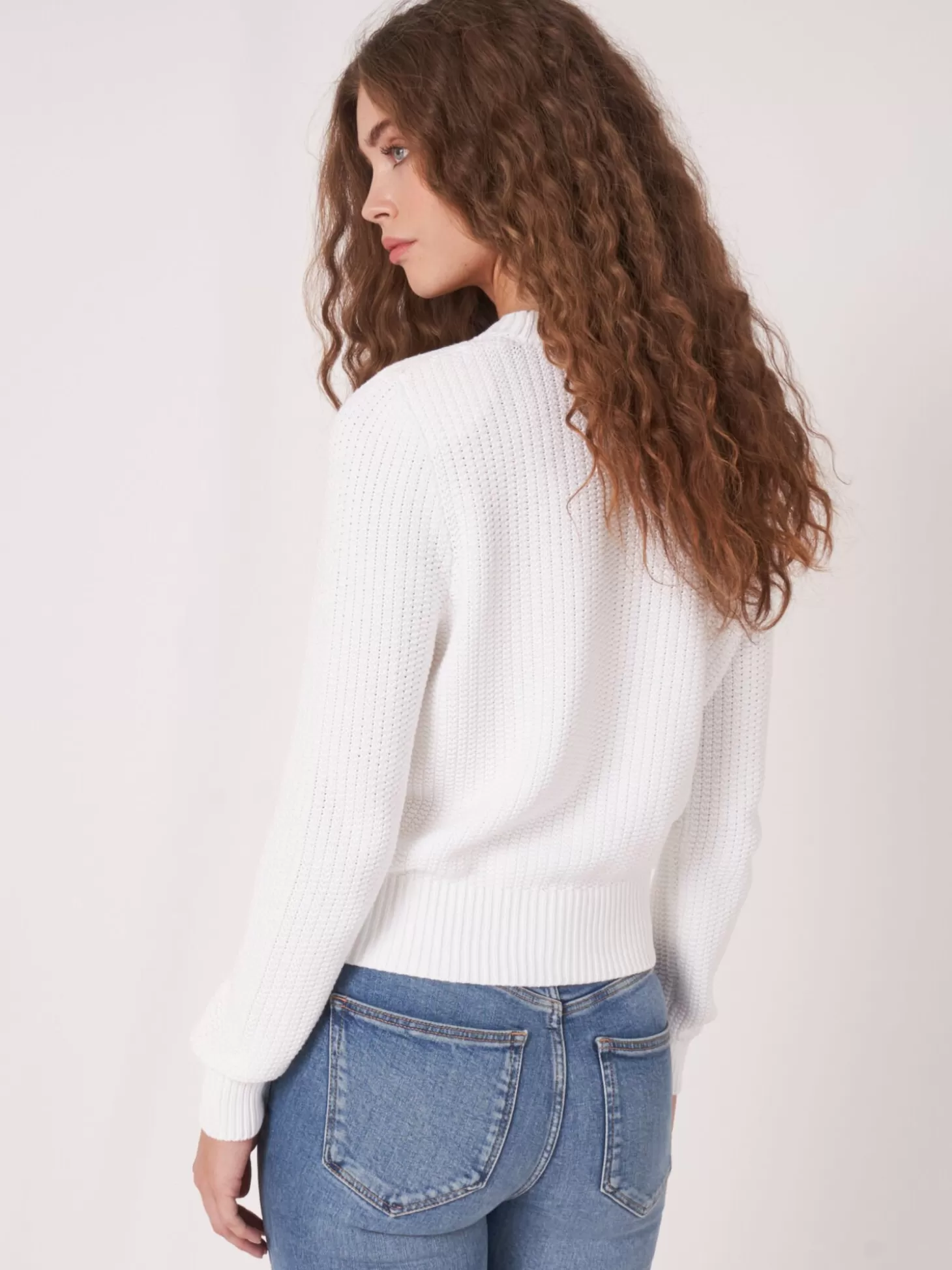 REPEAT cashmere Cardigan Cotele En Pur Coton White Cheap