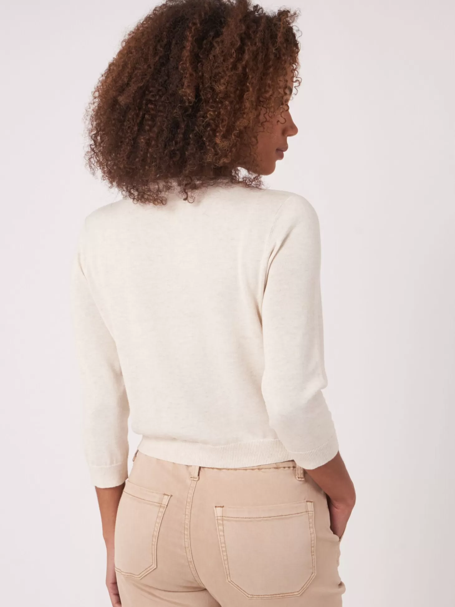 REPEAT cashmere Cardigan Court A Col Ras Du Cou En Coton Biologique Ivory Store
