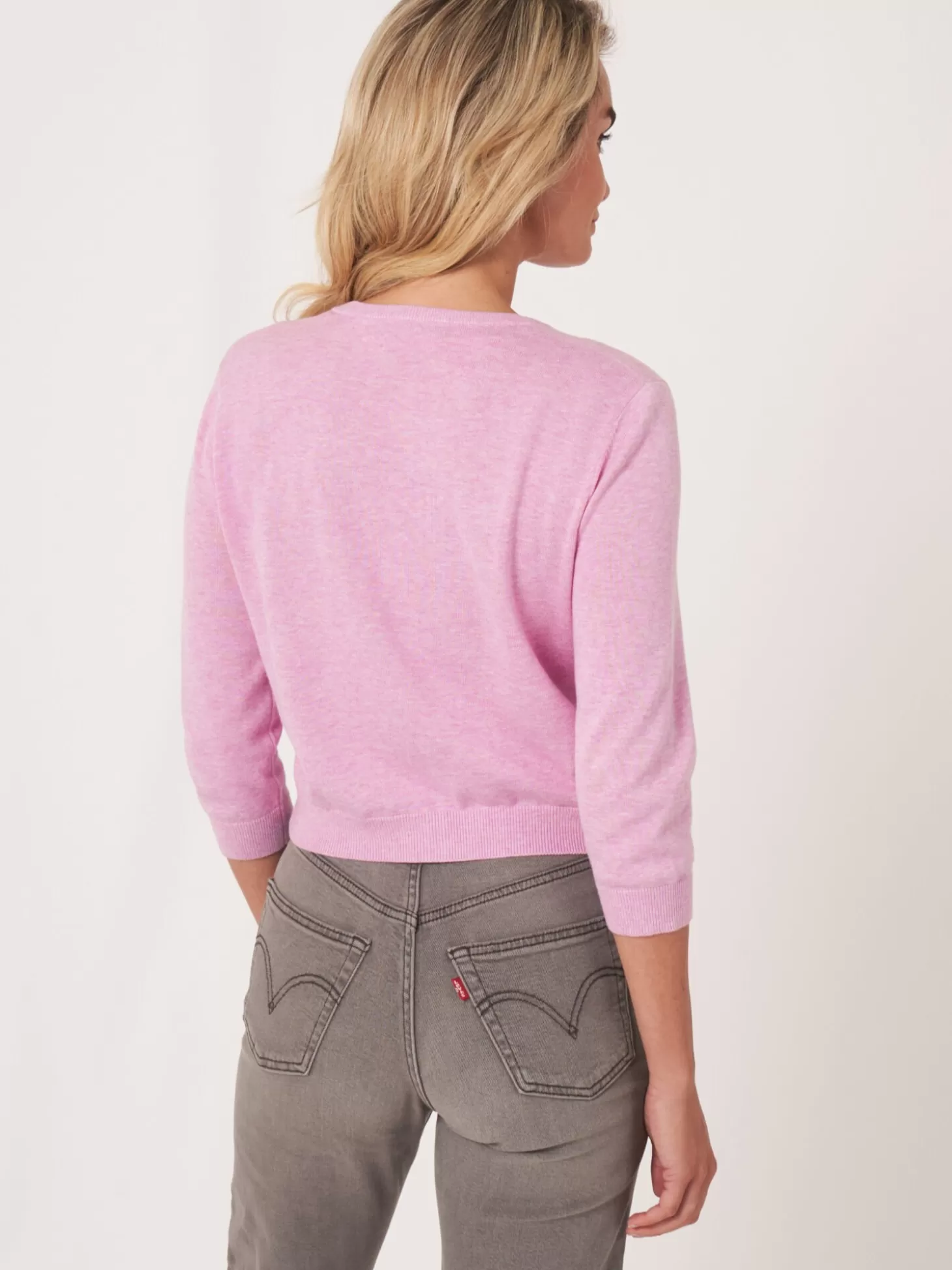 REPEAT cashmere Cardigan Court A Col Ras Du Cou En Coton Biologique Orchid Discount