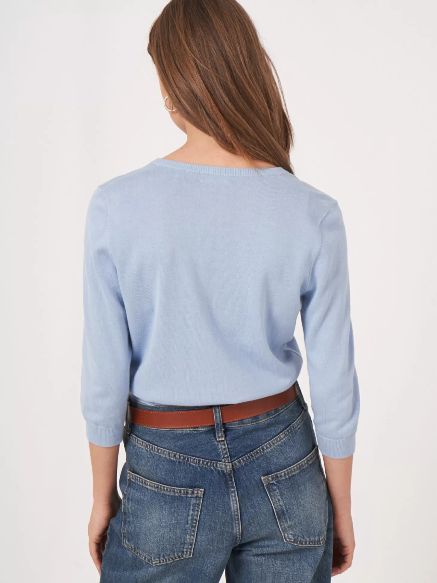 REPEAT cashmere Cardigan Court A Col Ras Du Cou En Coton Biologique Lt Blue New