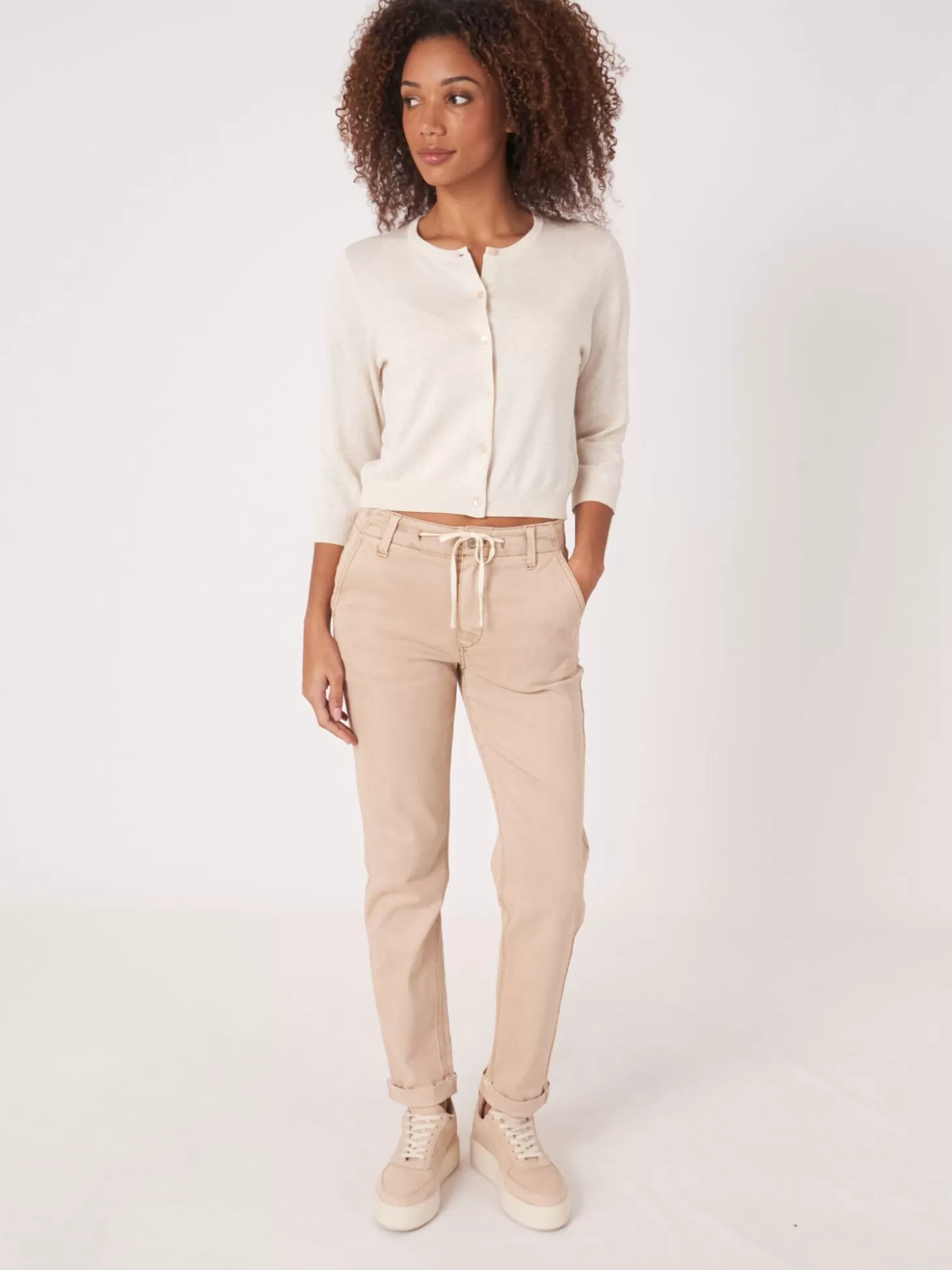 REPEAT cashmere Cardigan Court A Col Ras Du Cou En Coton Biologique Ivory Store
