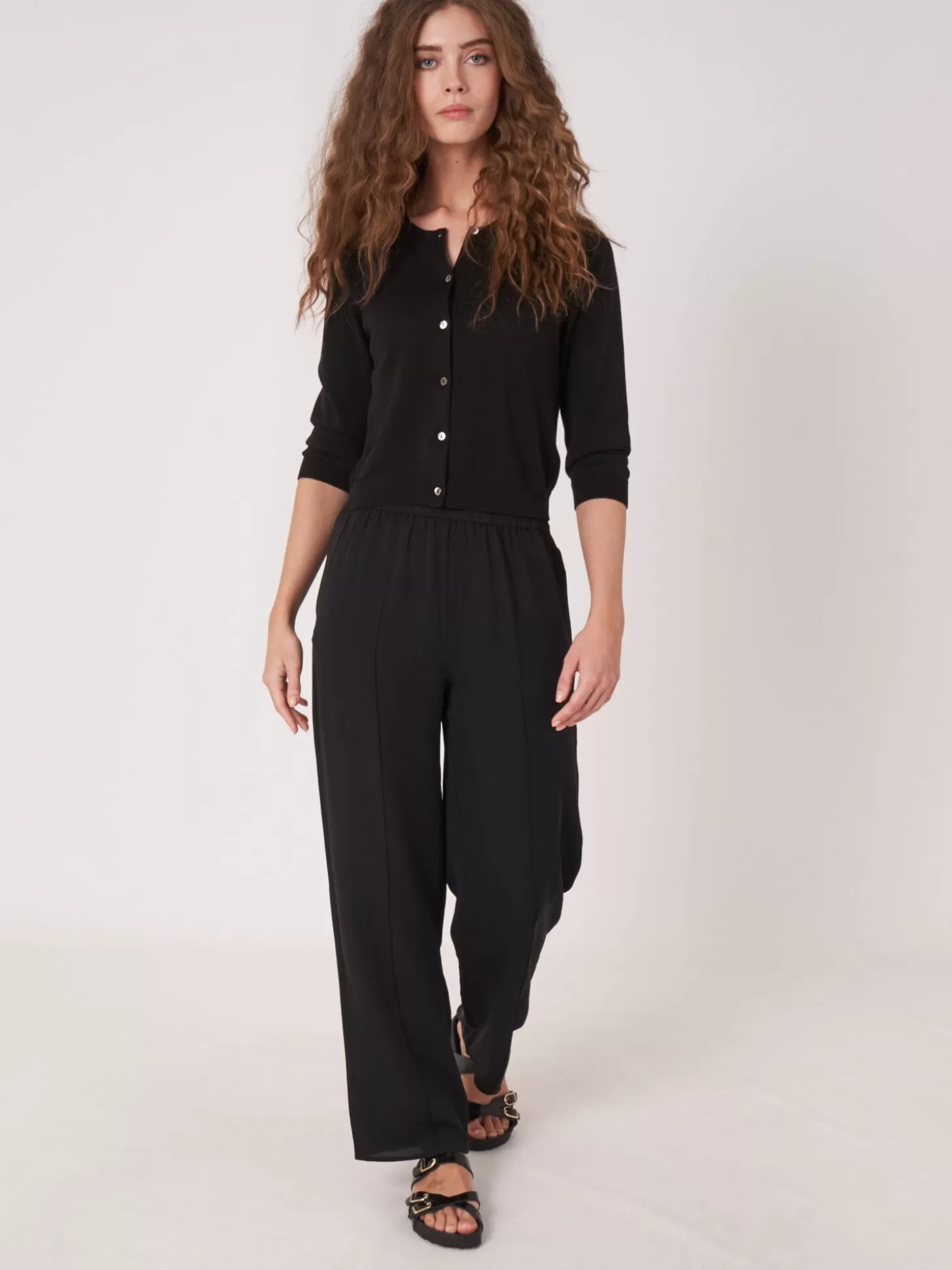 REPEAT cashmere Cardigan Court A Col Ras Du Cou En Coton Biologique Black Cheap