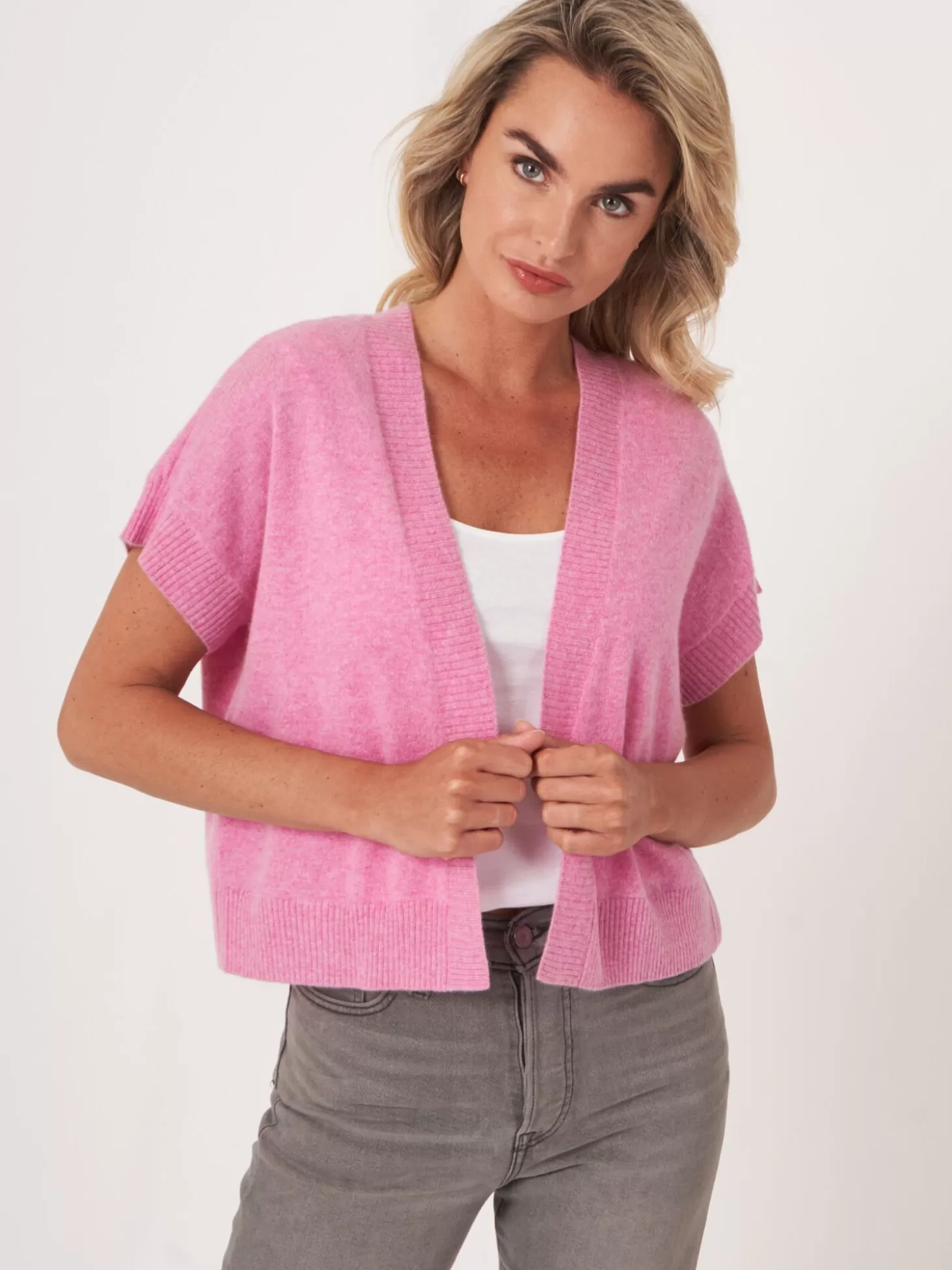 REPEAT cashmere Cardigan Court Et Ouvert A Col V Sur Le Dos Blossom Sale
