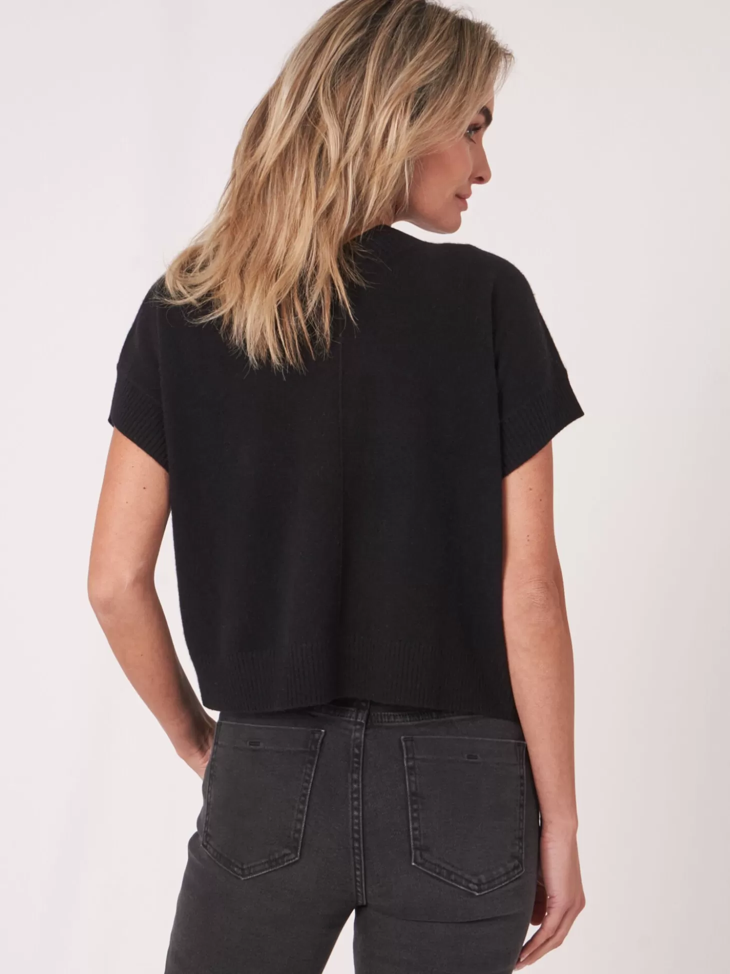 REPEAT cashmere Cardigan Court Et Ouvert A Col V Sur Le Dos Black Cheap
