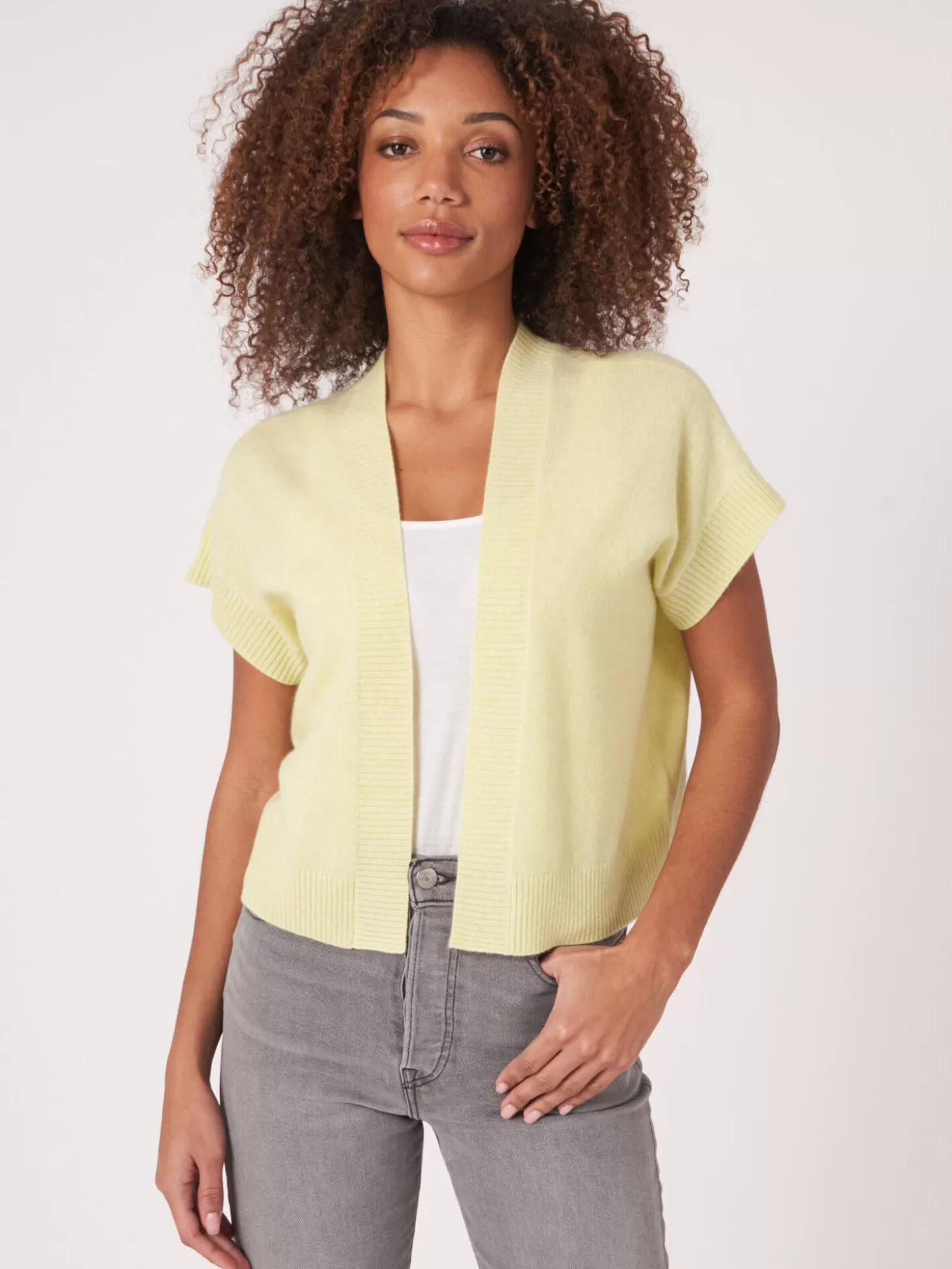 REPEAT cashmere Cardigan Court Et Ouvert A Col V Sur Le Dos Soda Cheap