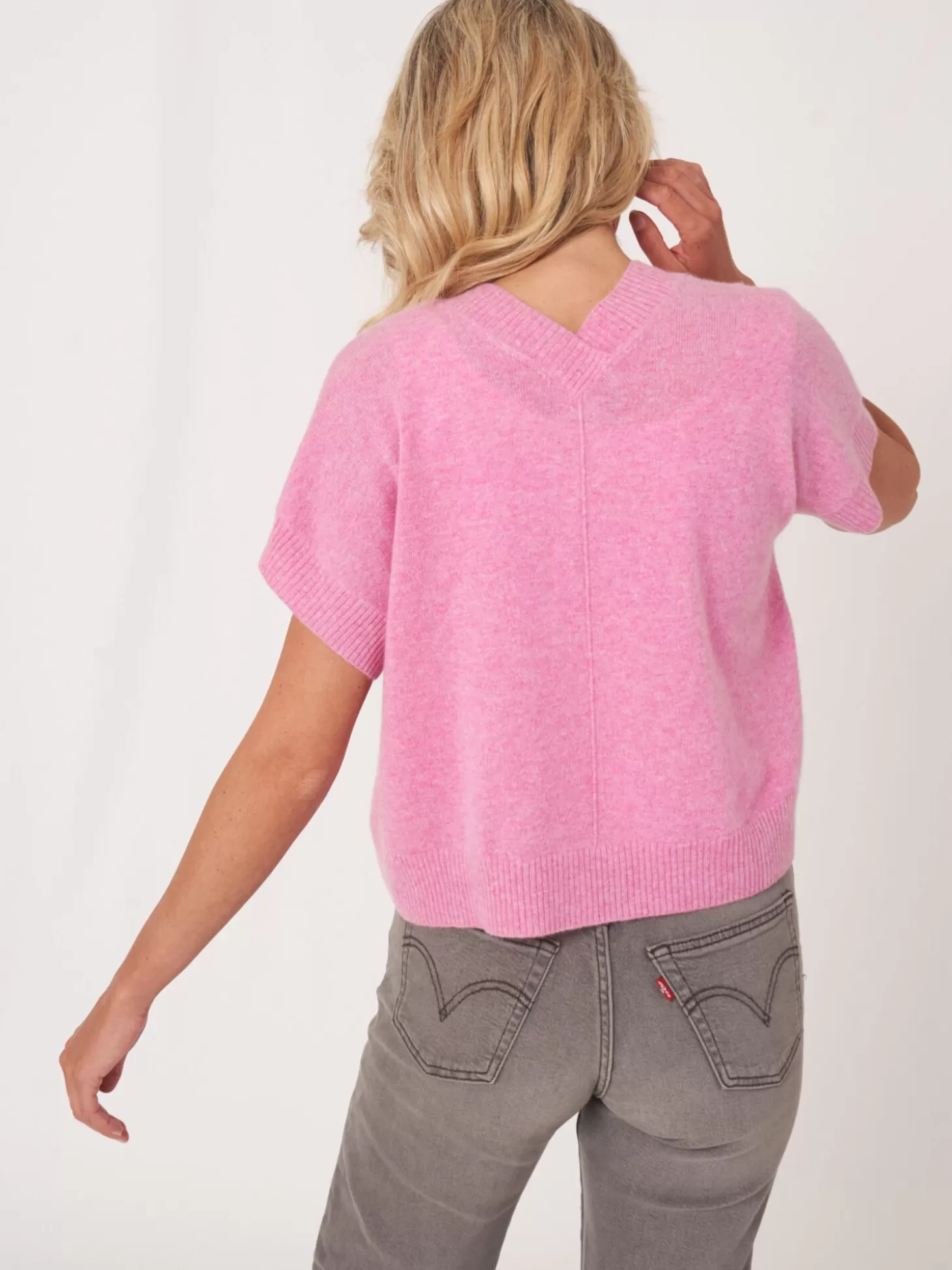REPEAT cashmere Cardigan Court Et Ouvert A Col V Sur Le Dos Blossom Sale