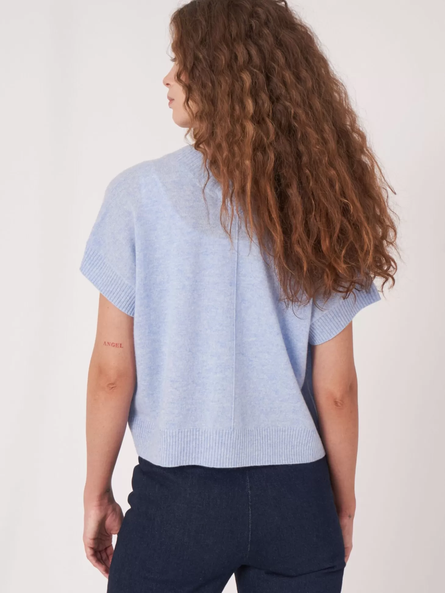 REPEAT cashmere Cardigan Court Et Ouvert A Col V Sur Le Dos Sky Clearance