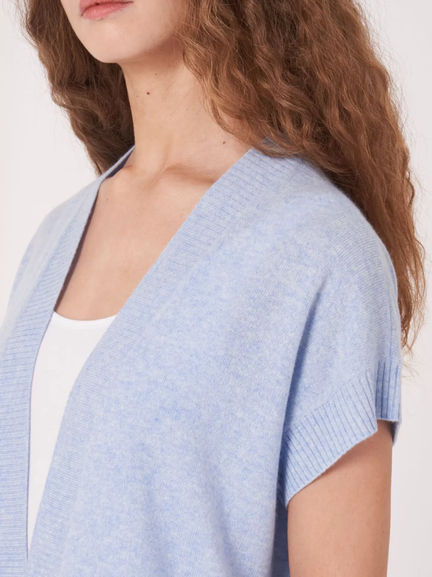 REPEAT cashmere Cardigan Court Et Ouvert A Col V Sur Le Dos Sky Clearance