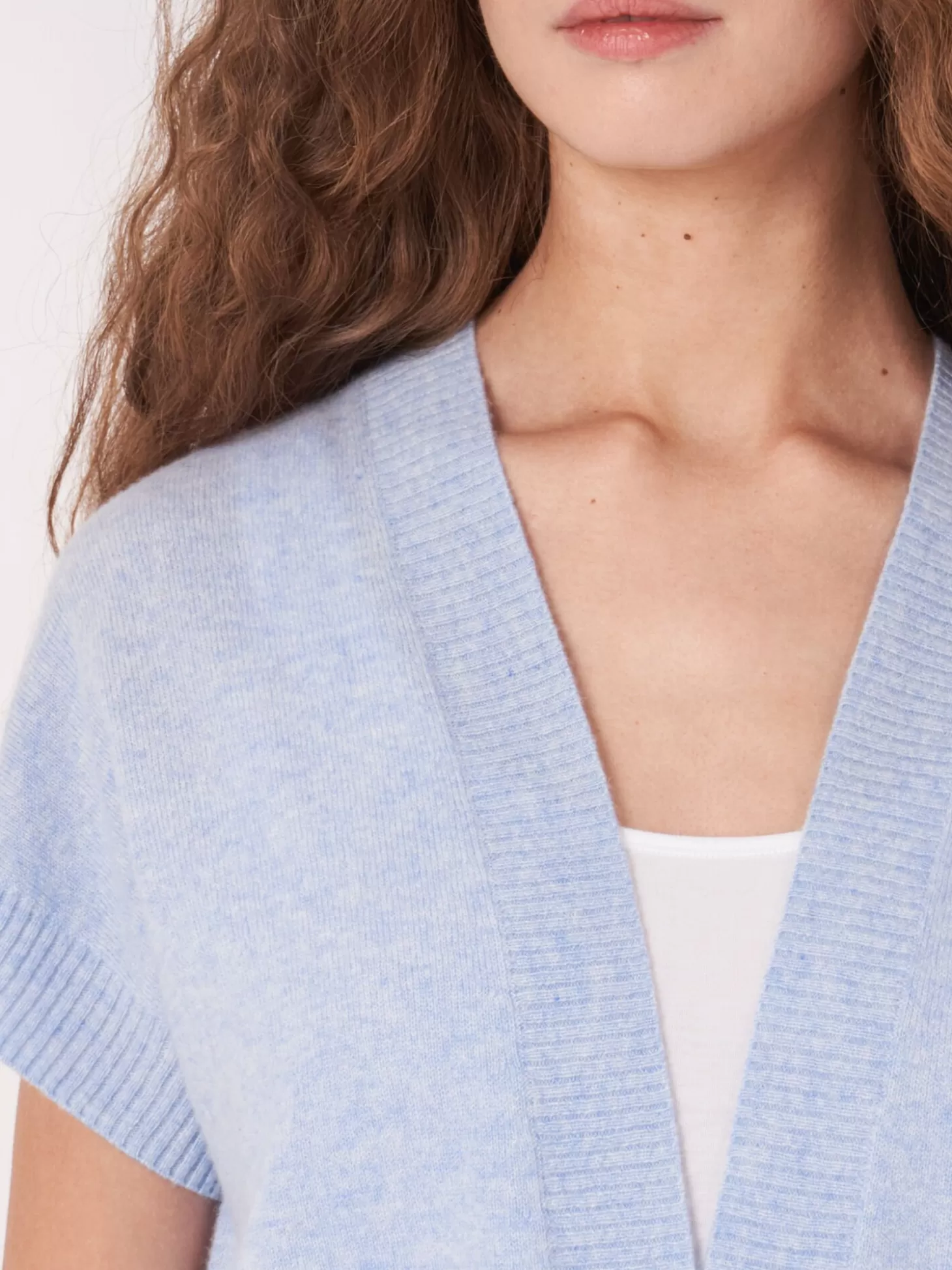 REPEAT cashmere Cardigan Court Et Ouvert A Col V Sur Le Dos Sky Clearance