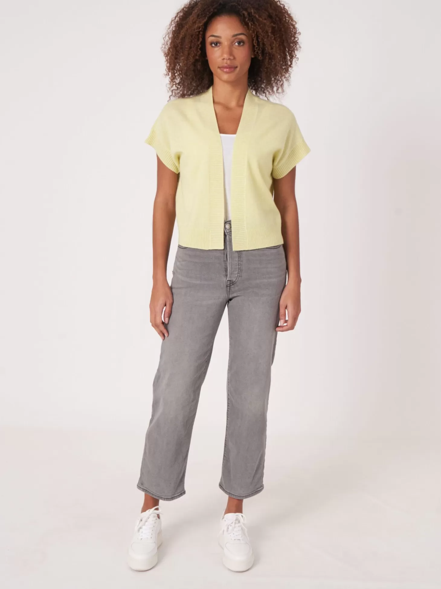 REPEAT cashmere Cardigan Court Et Ouvert A Col V Sur Le Dos Soda Cheap