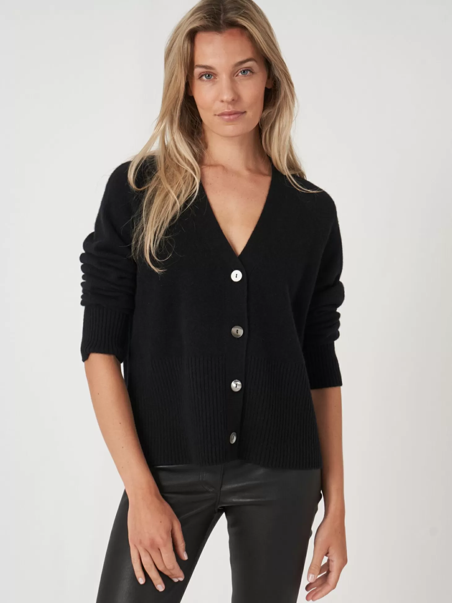 REPEAT cashmere Cardigan En Cachemire Avec Col En V Cotele Black Cheap