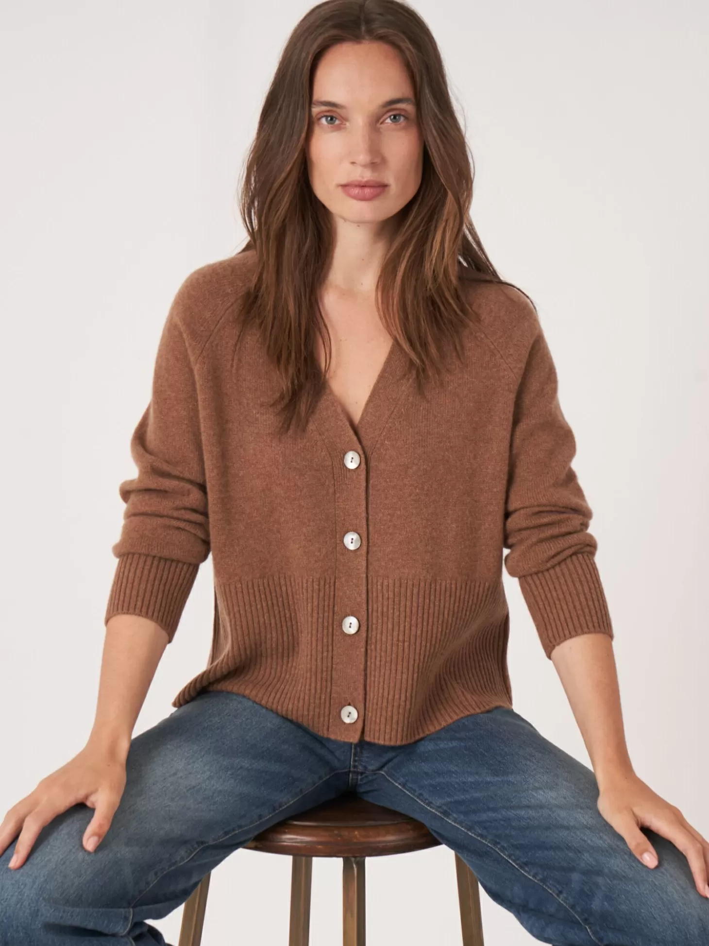 REPEAT cashmere Cardigan En Cachemire Avec Col En V Cotele Hazel Discount