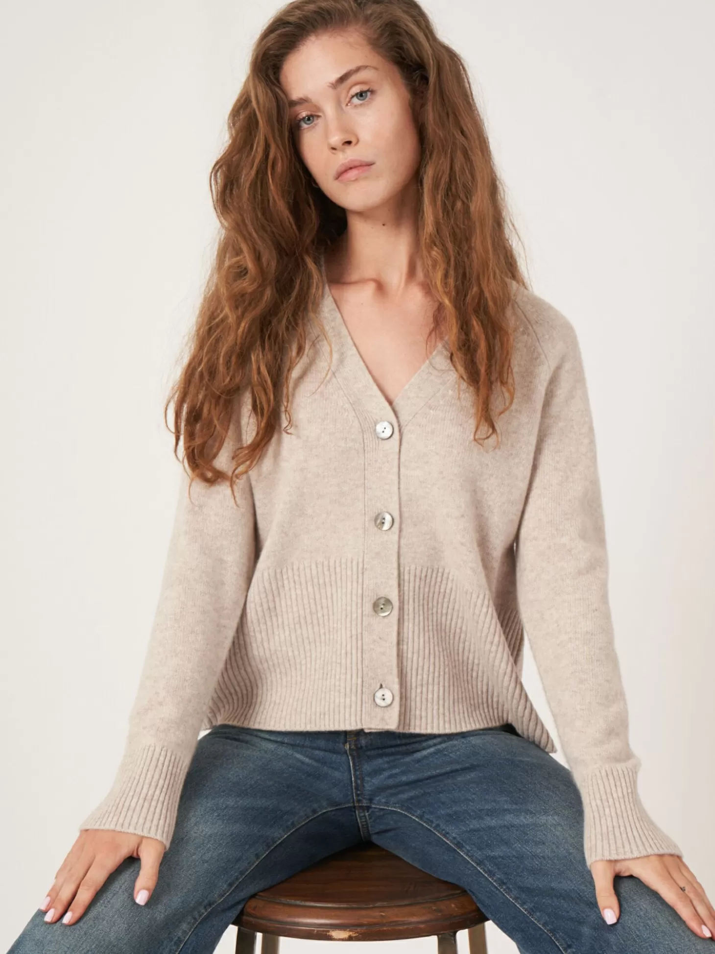 REPEAT cashmere Cardigan En Cachemire Avec Col En V Cotele Beige Sale