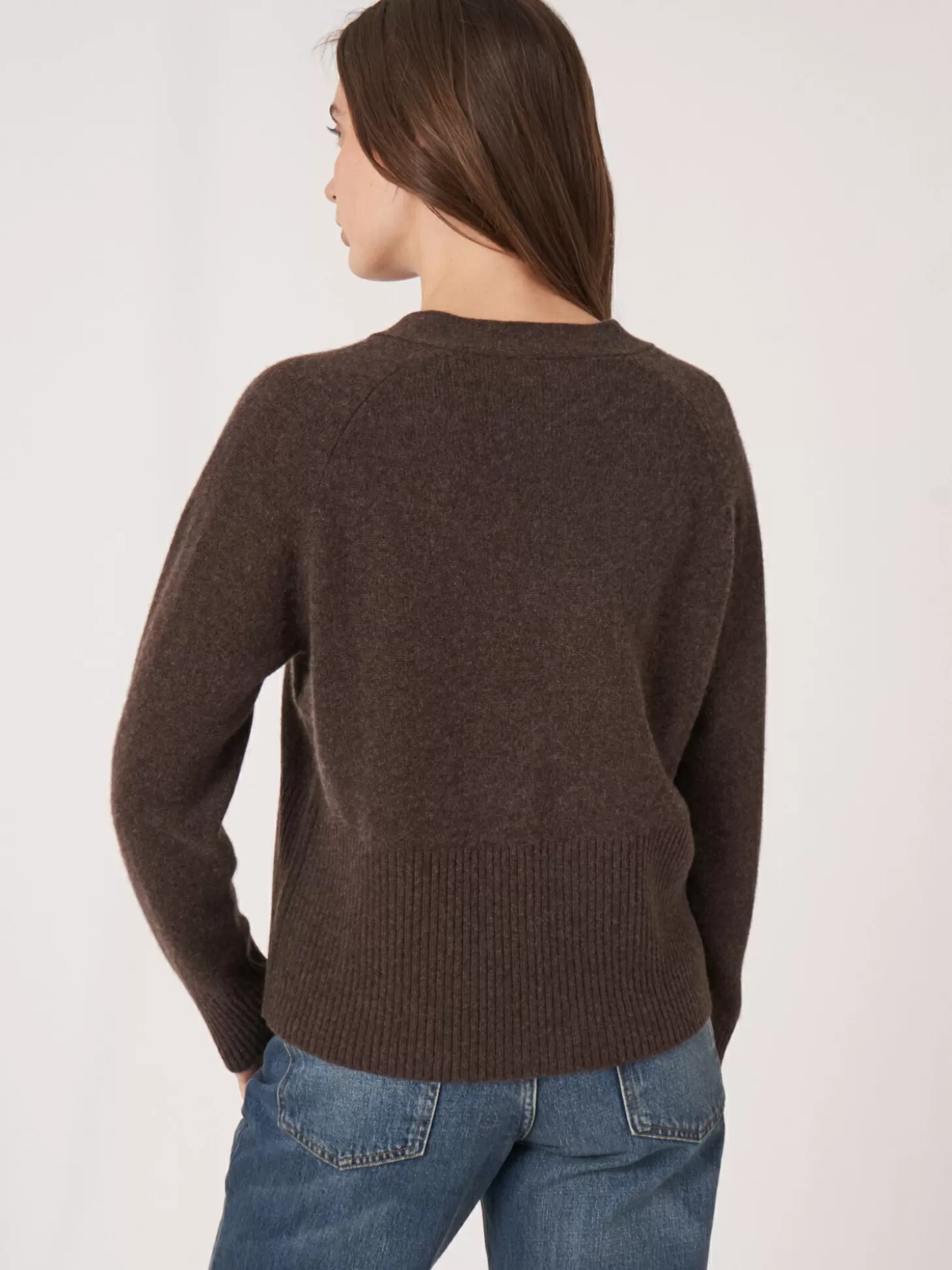 REPEAT cashmere Cardigan En Cachemire Avec Col En V Cotele Chocolate Clearance