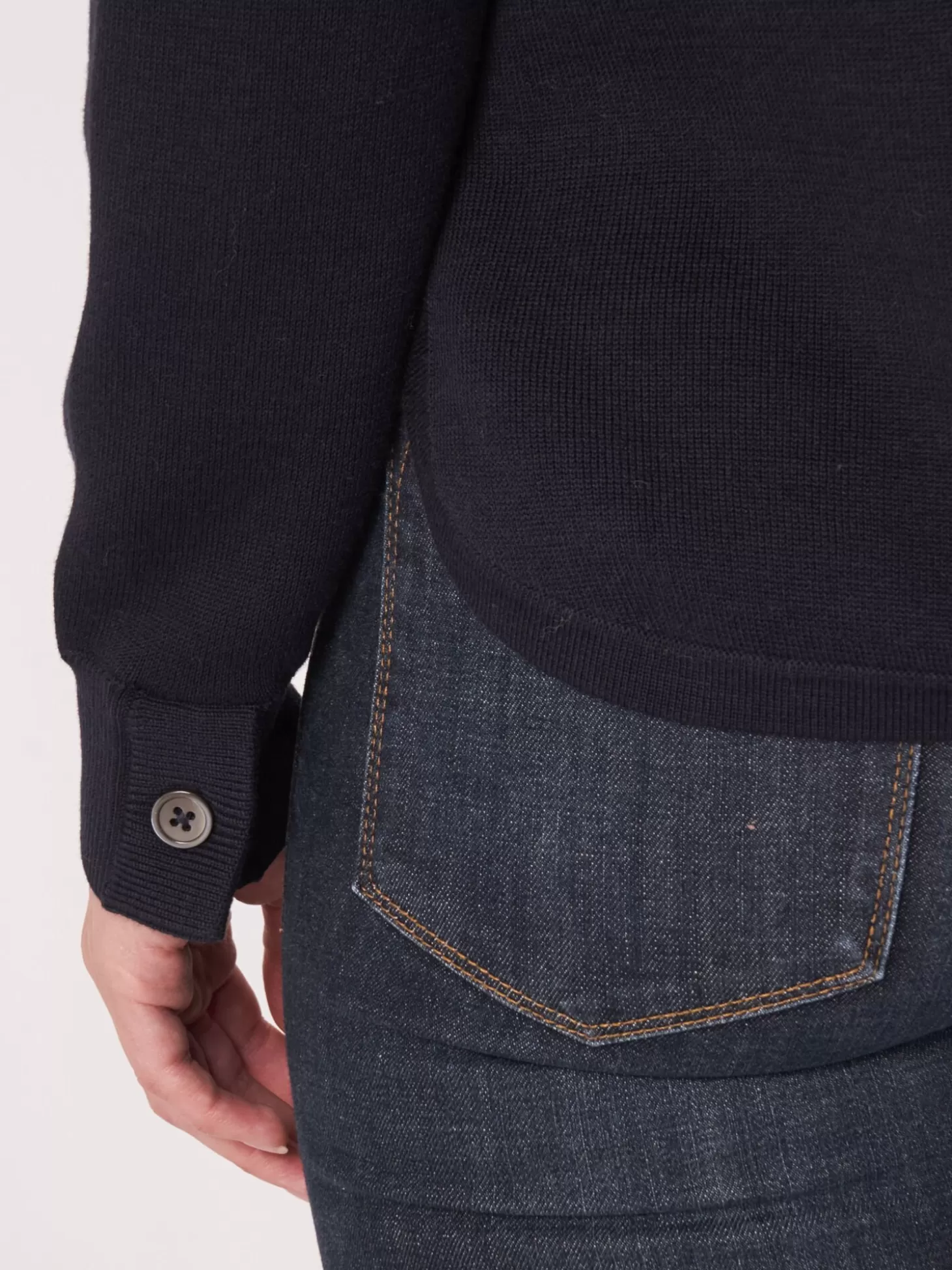 REPEAT cashmere Cardigan En Double Maille Fine A Col Chemise Et Poches Navy Fashion