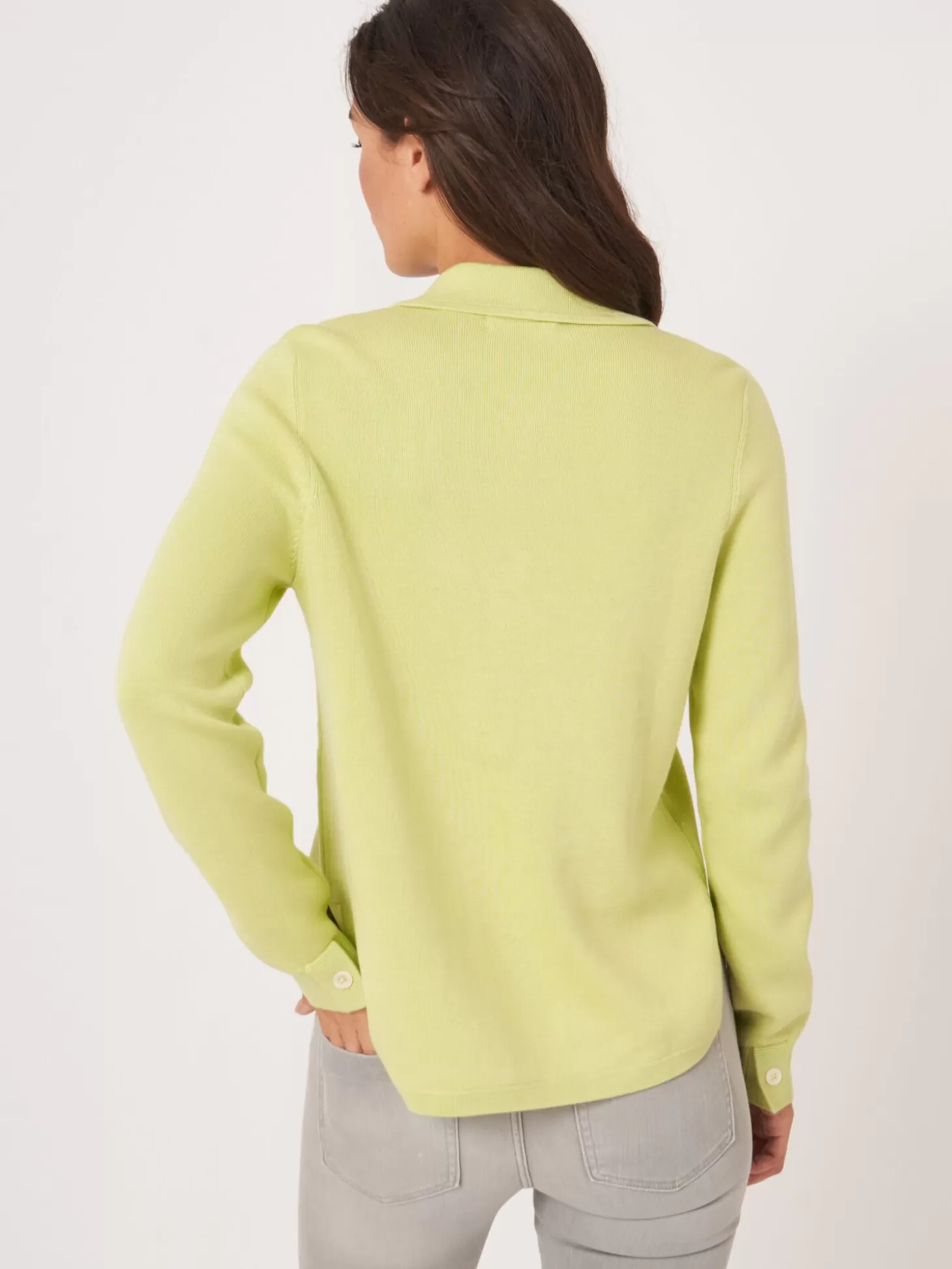 REPEAT cashmere Cardigan En Double Maille Fine A Col Chemise Et Poches Soda Best Sale