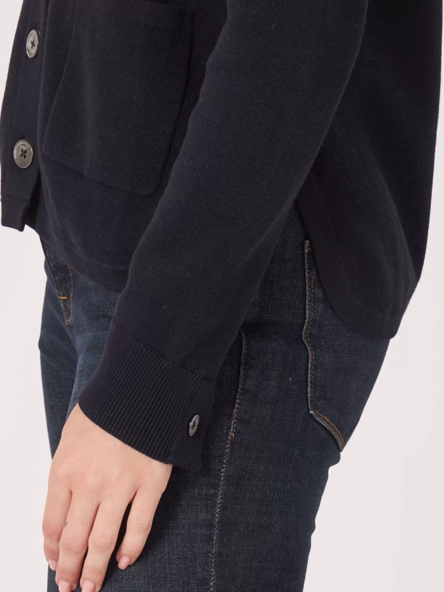 REPEAT cashmere Cardigan En Double Maille Fine A Col Chemise Et Poches Navy Fashion