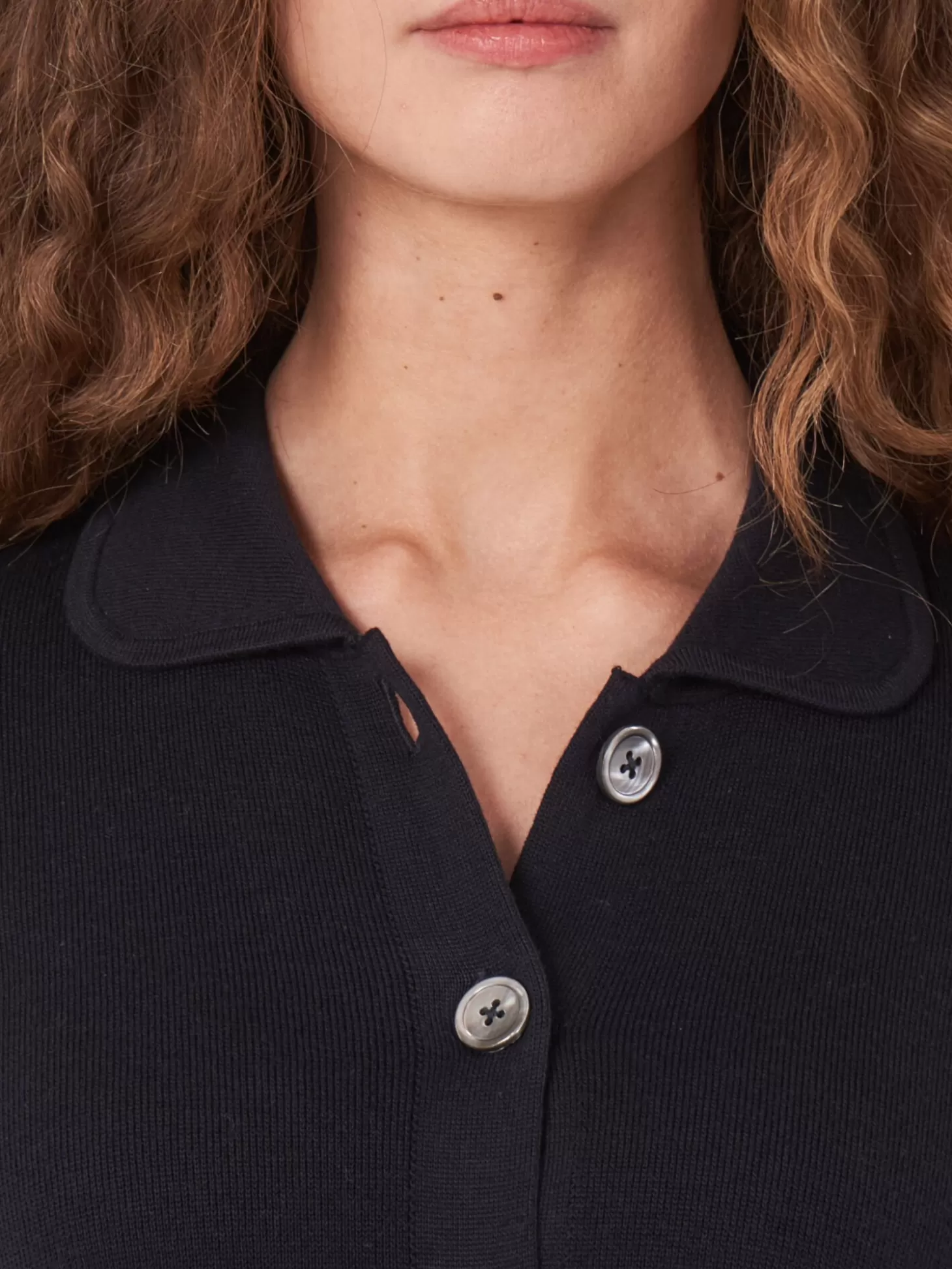 REPEAT cashmere Cardigan En Double Maille Fine A Col Chemise Et Poches Navy Fashion