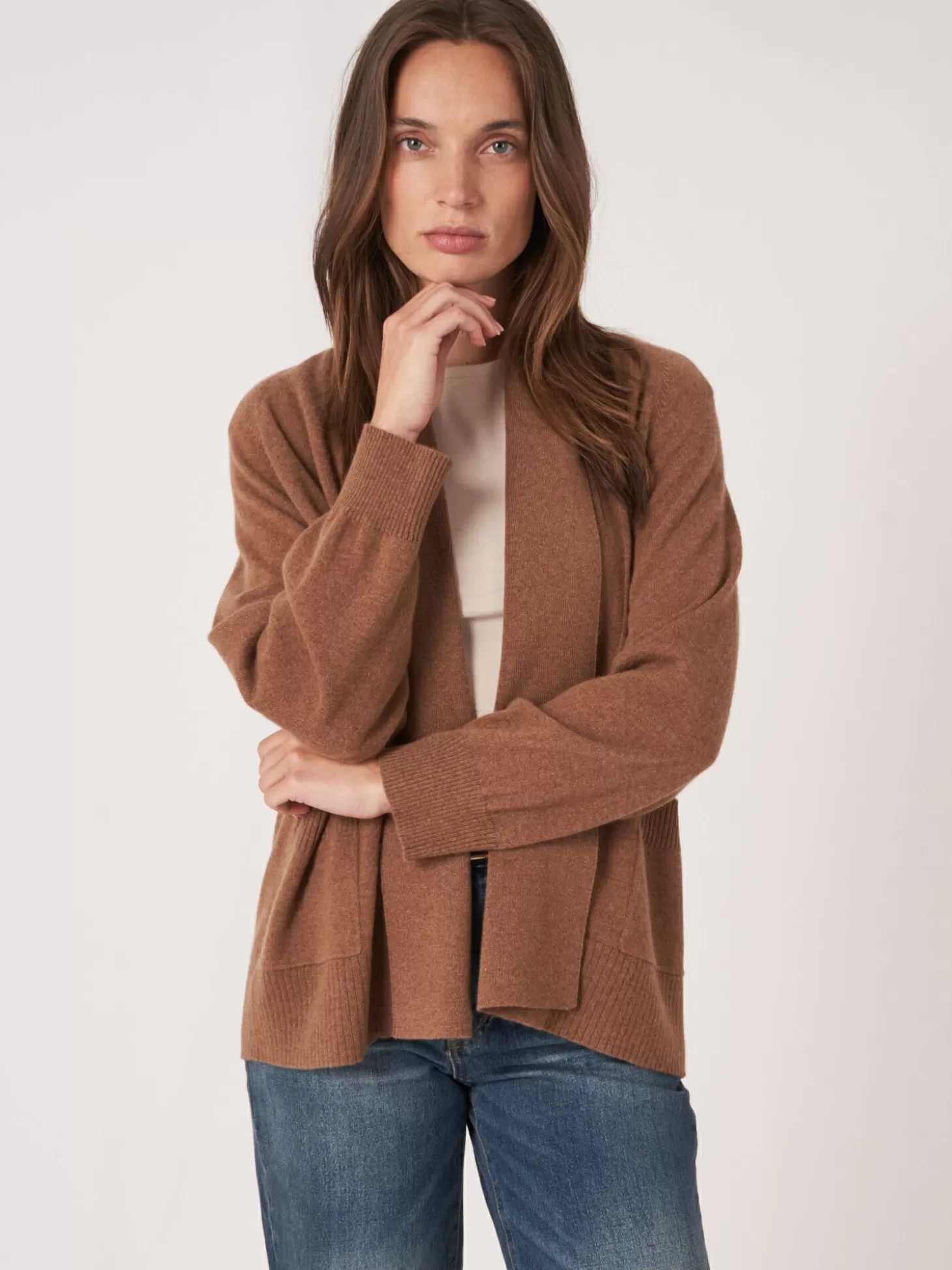 REPEAT cashmere Cardigan Ouvert En Cachemire A Col Chale Avec Poches Hazel Hot