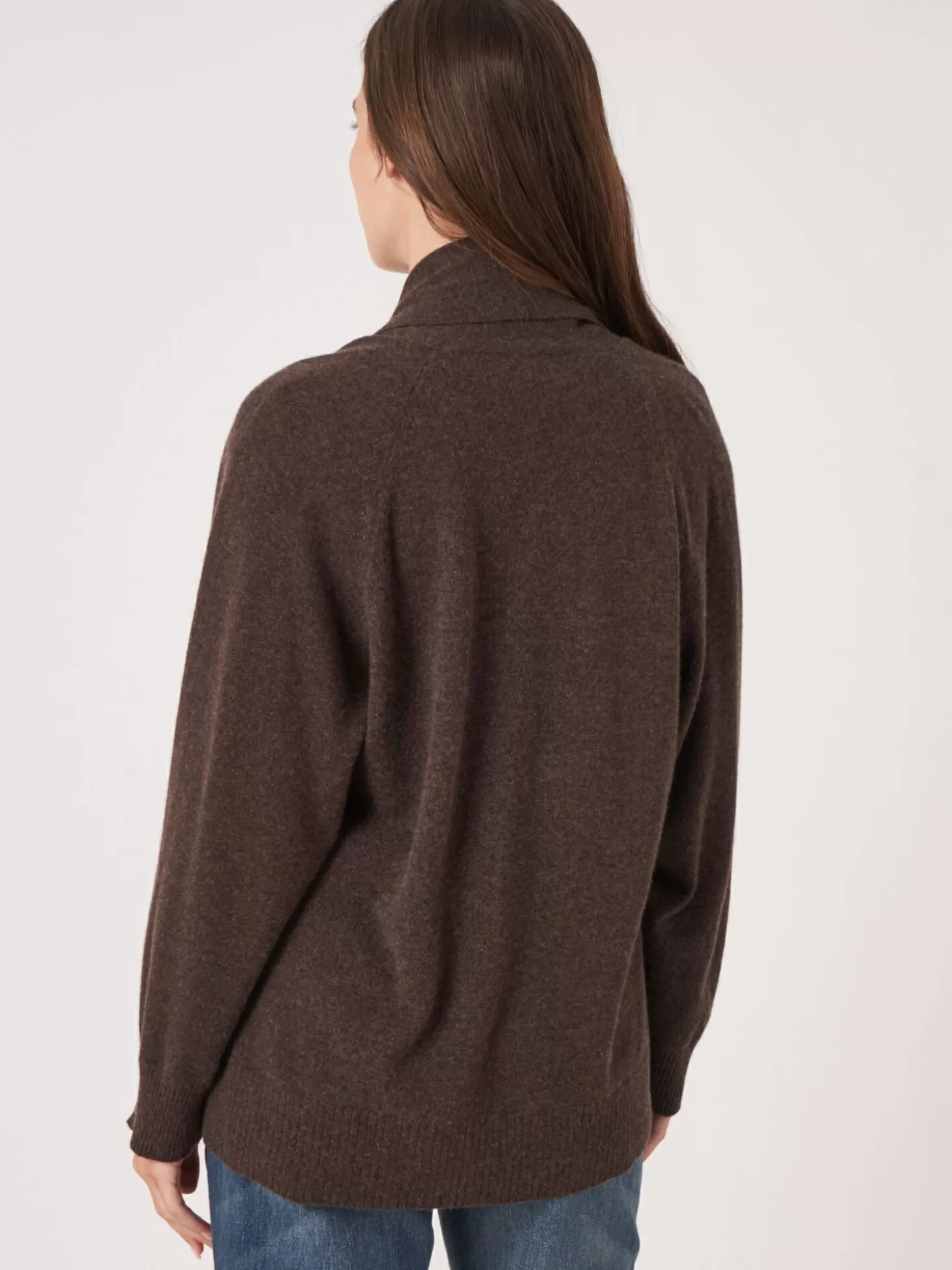 REPEAT cashmere Cardigan Ouvert En Cachemire A Col Chale Avec Poches Chocolate Fashion