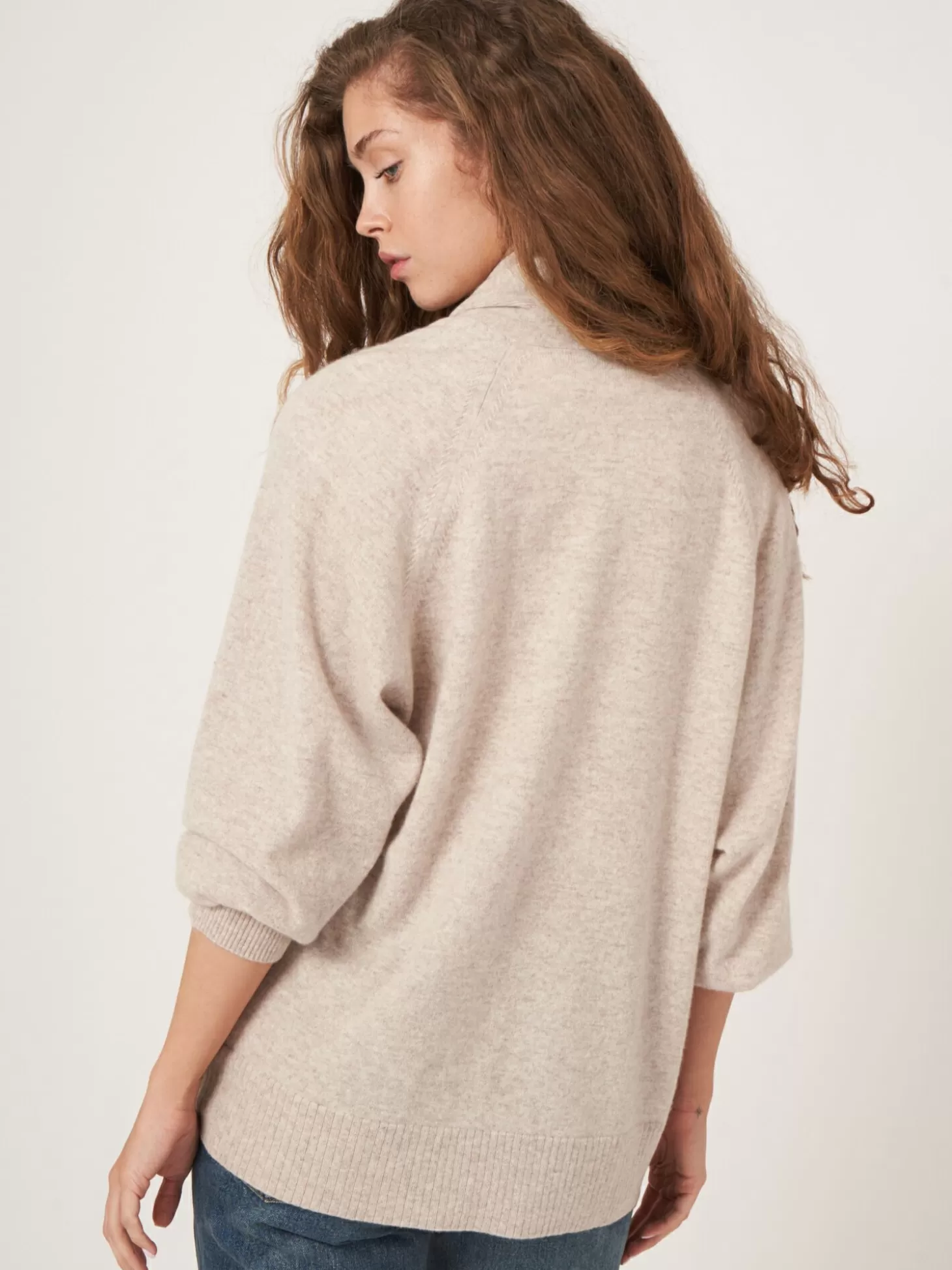 REPEAT cashmere Cardigan Ouvert En Cachemire A Col Chale Avec Poches Beige Sale