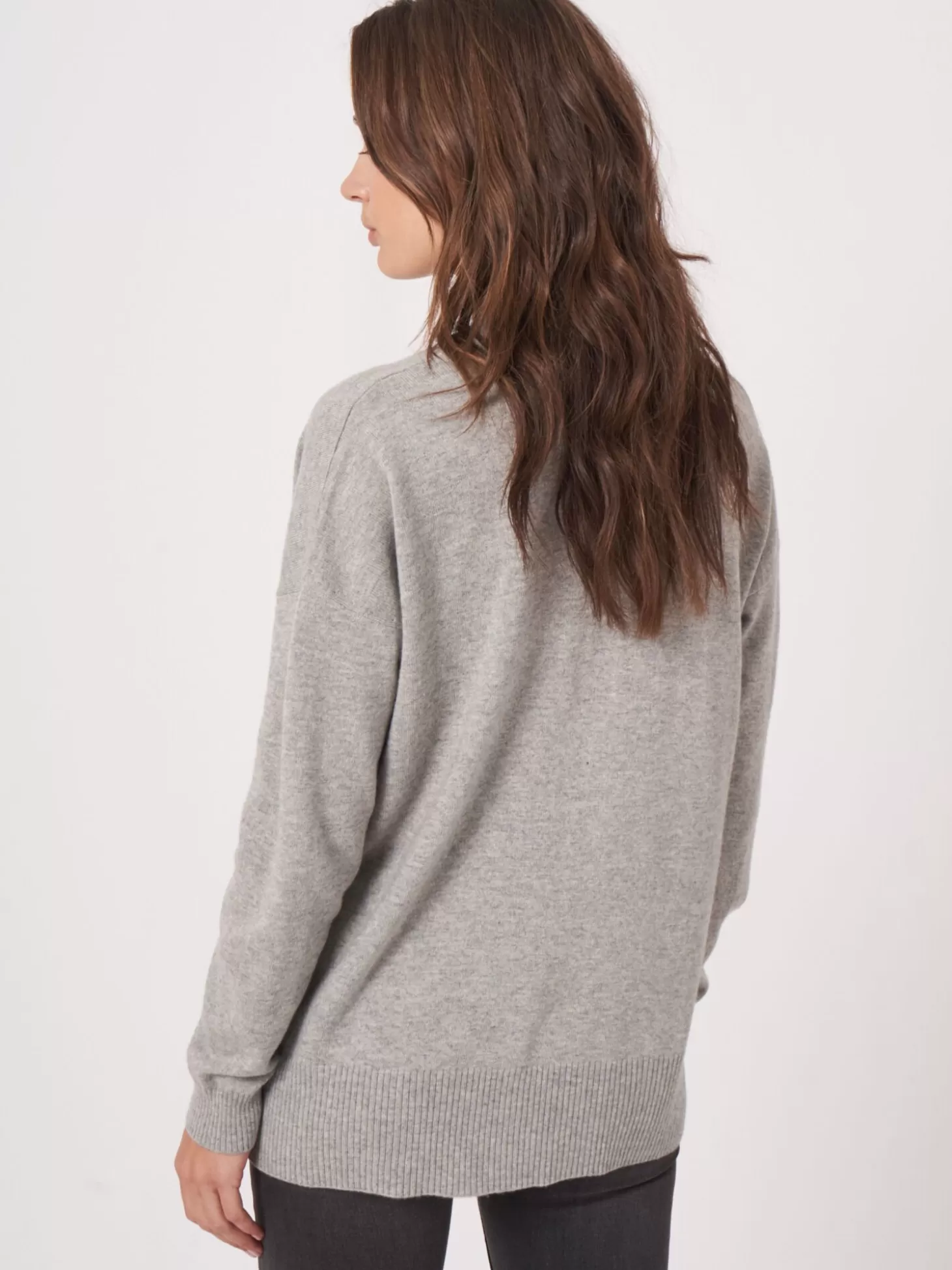 REPEAT cashmere Cardigan Ouvert En Cachemire Et Soie Melanges Avec Poches Sur Le Devant Silver Grey Best