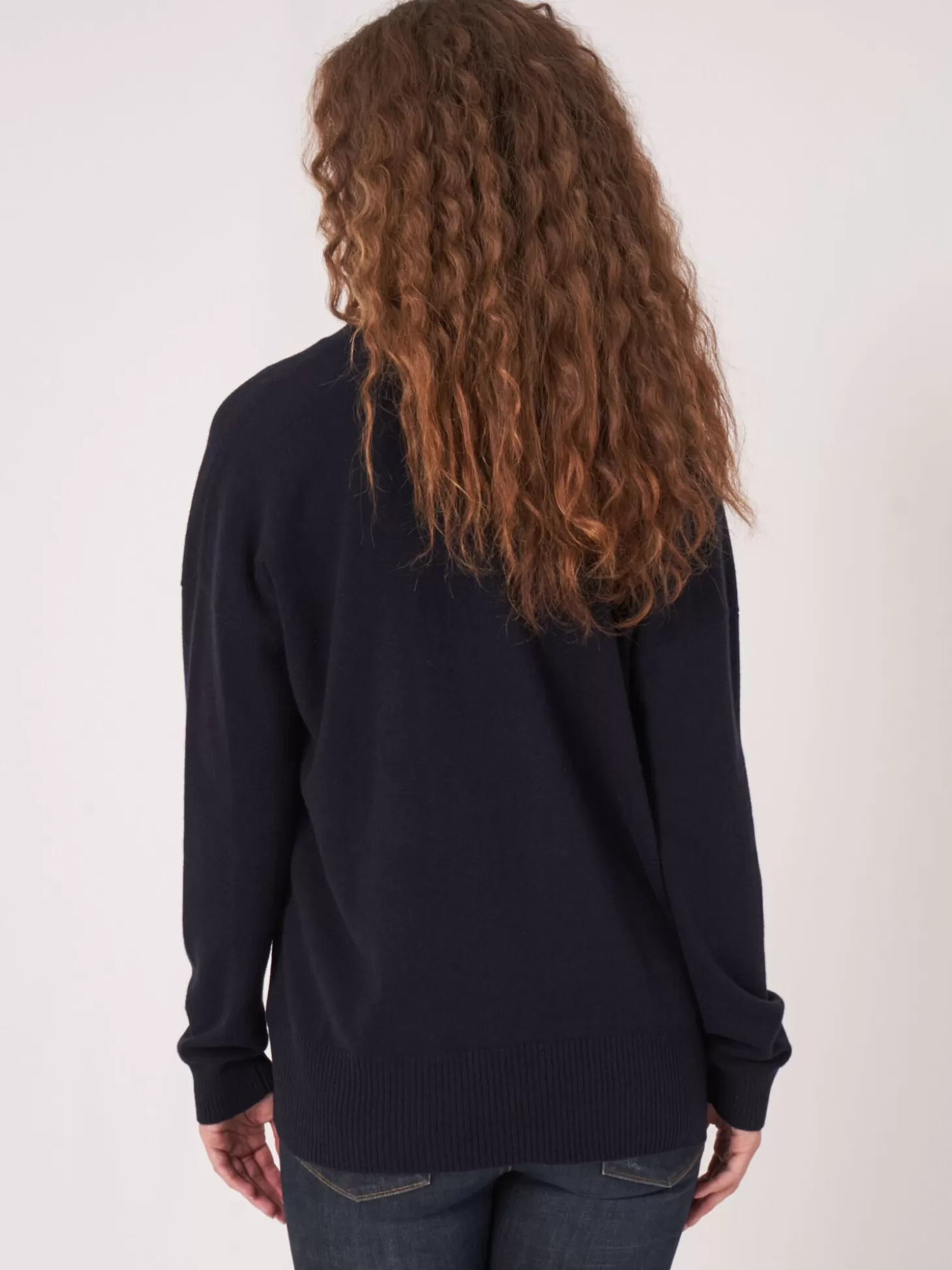 REPEAT cashmere Cardigan Ouvert En Cachemire Et Soie Melanges Avec Poches Sur Le Devant Navy Cheap