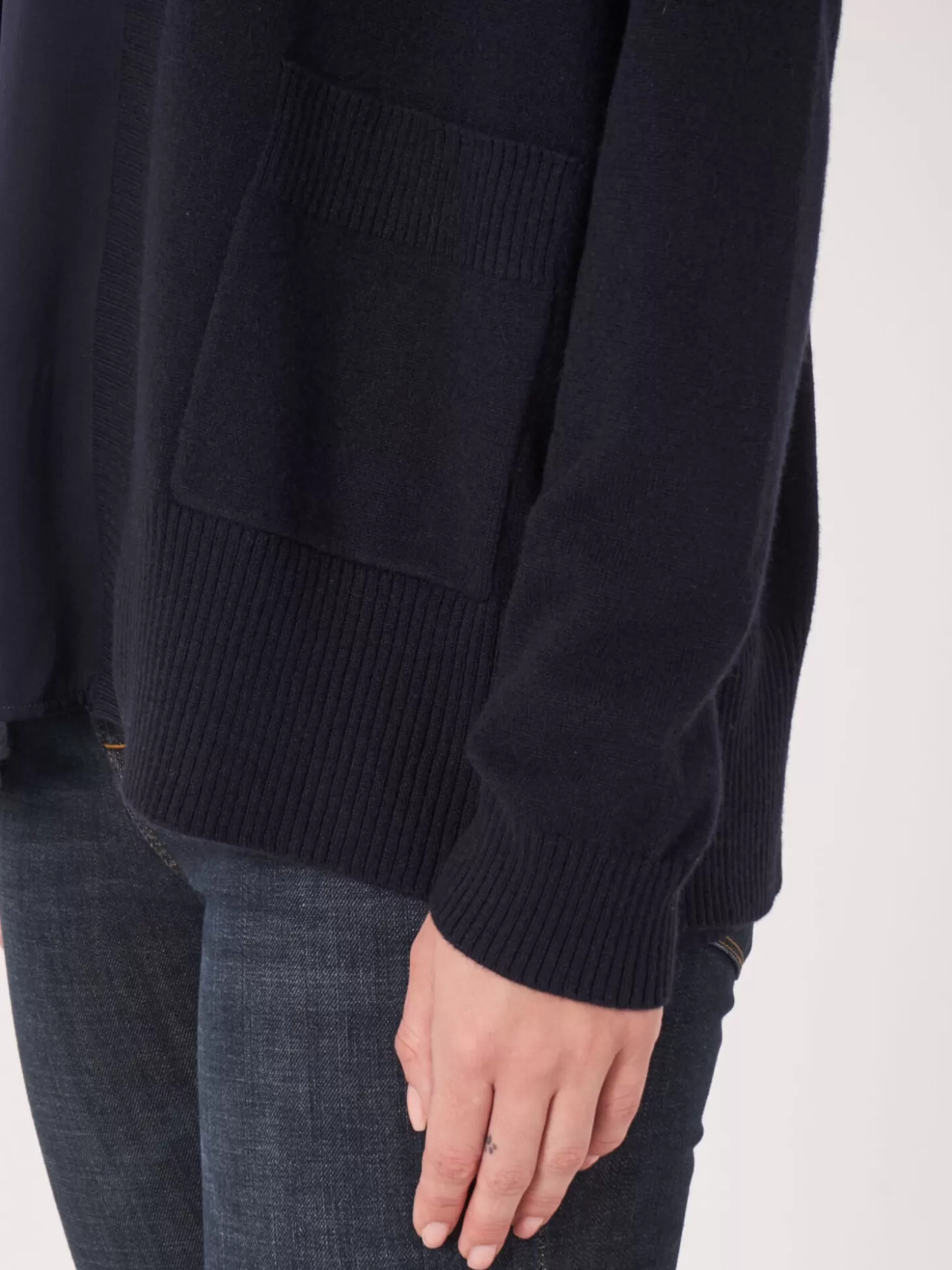 REPEAT cashmere Cardigan Ouvert En Cachemire Et Soie Melanges Avec Poches Sur Le Devant Navy Cheap