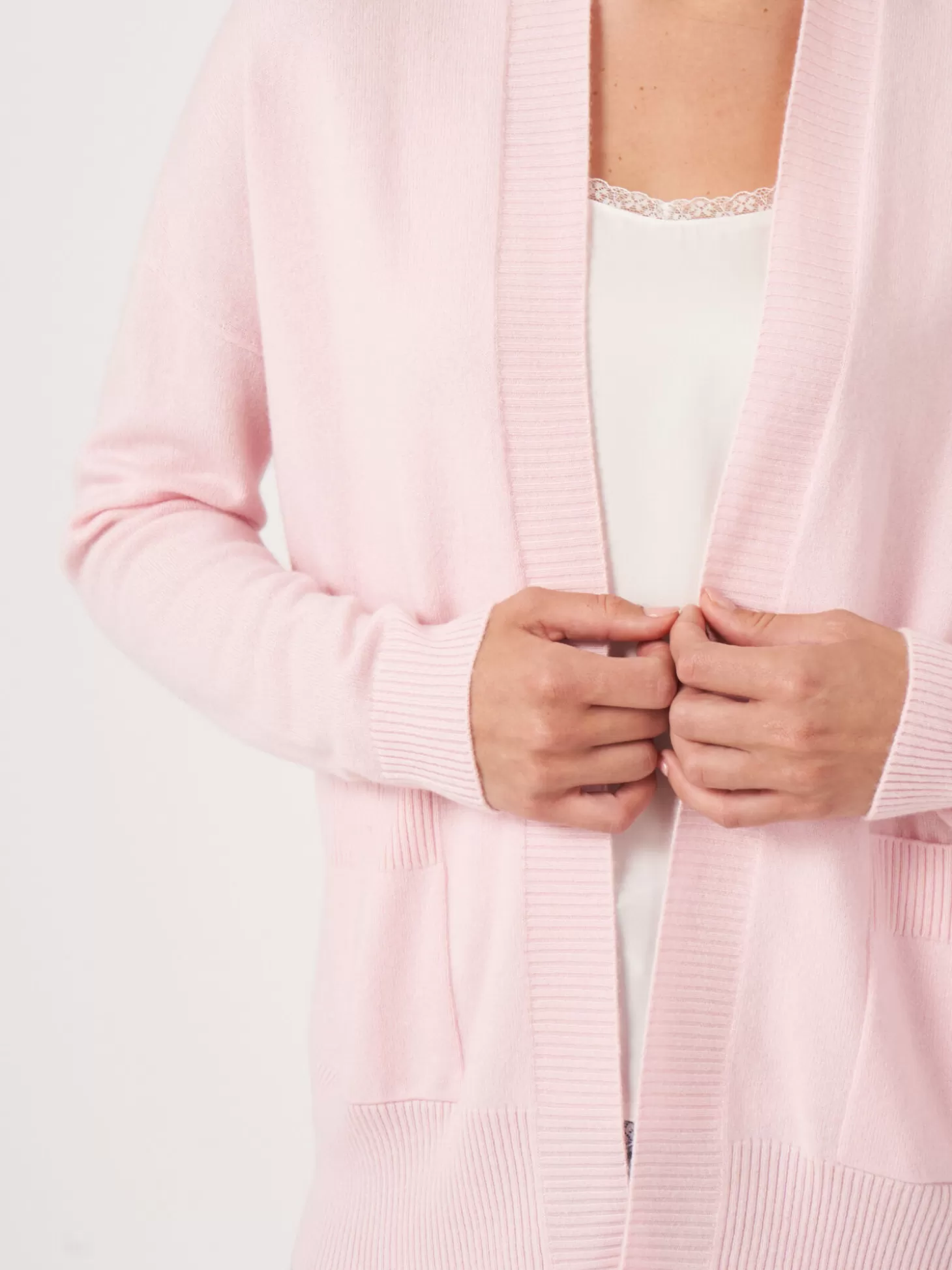 REPEAT cashmere Cardigan Ouvert En Cachemire Et Soie Melanges Avec Poches Sur Le Devant Rose Best Sale