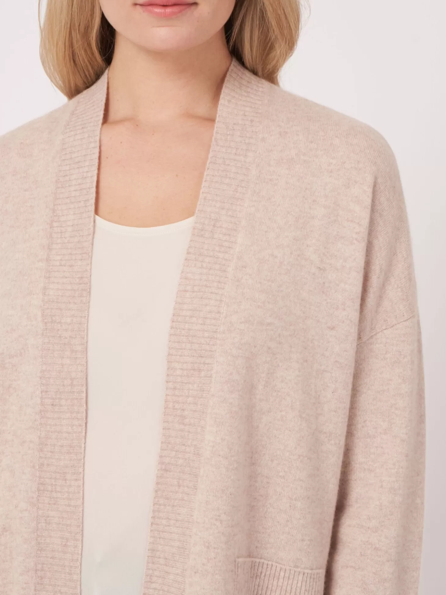 REPEAT cashmere Cardigan Ouvert En Cachemire Et Soie Melanges Avec Poches Sur Le Devant Beige Sale