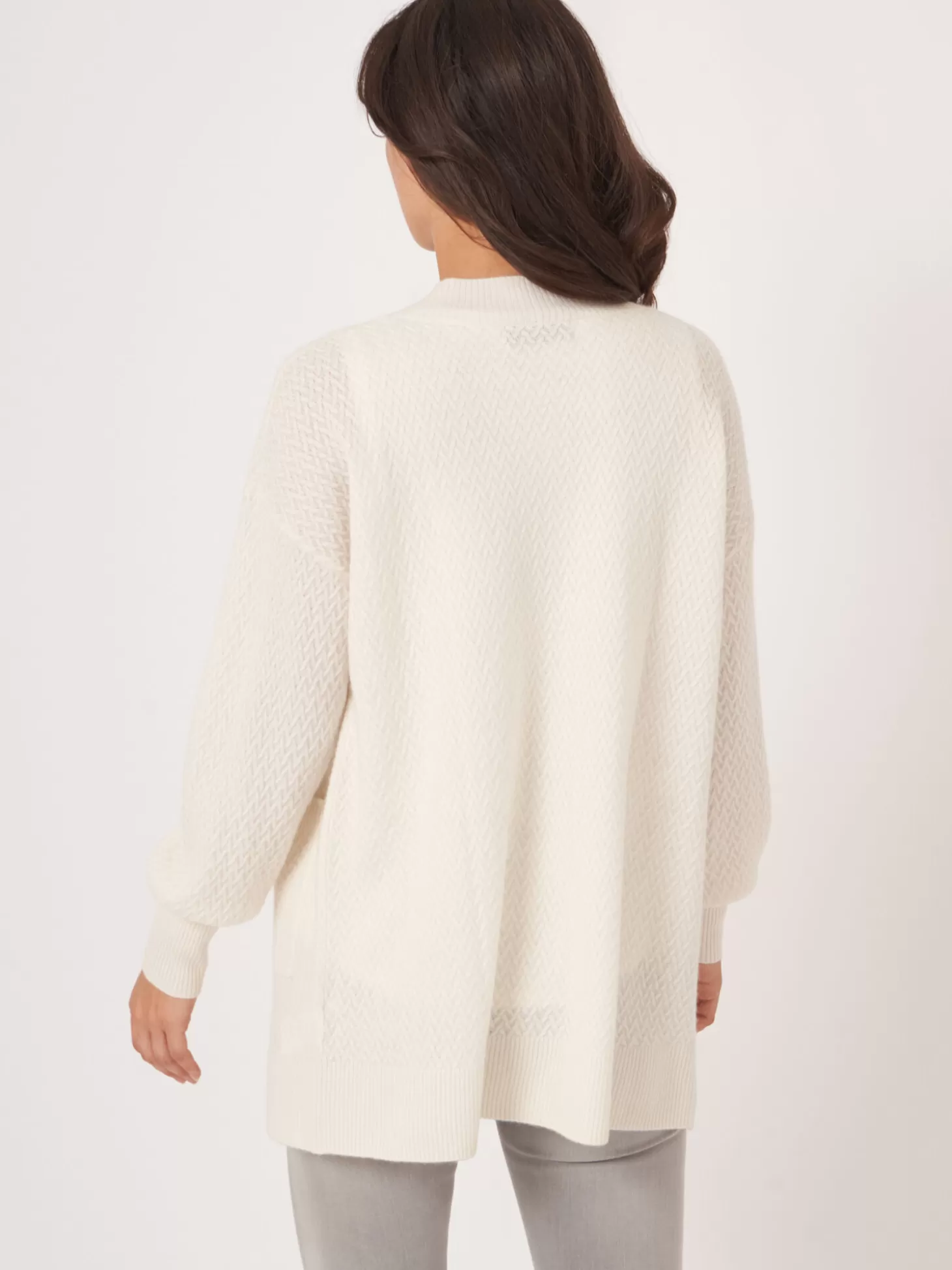 REPEAT cashmere Cardigan Ouvert En Maille Fine Torsadee En Cachemire Biologique Cream Store