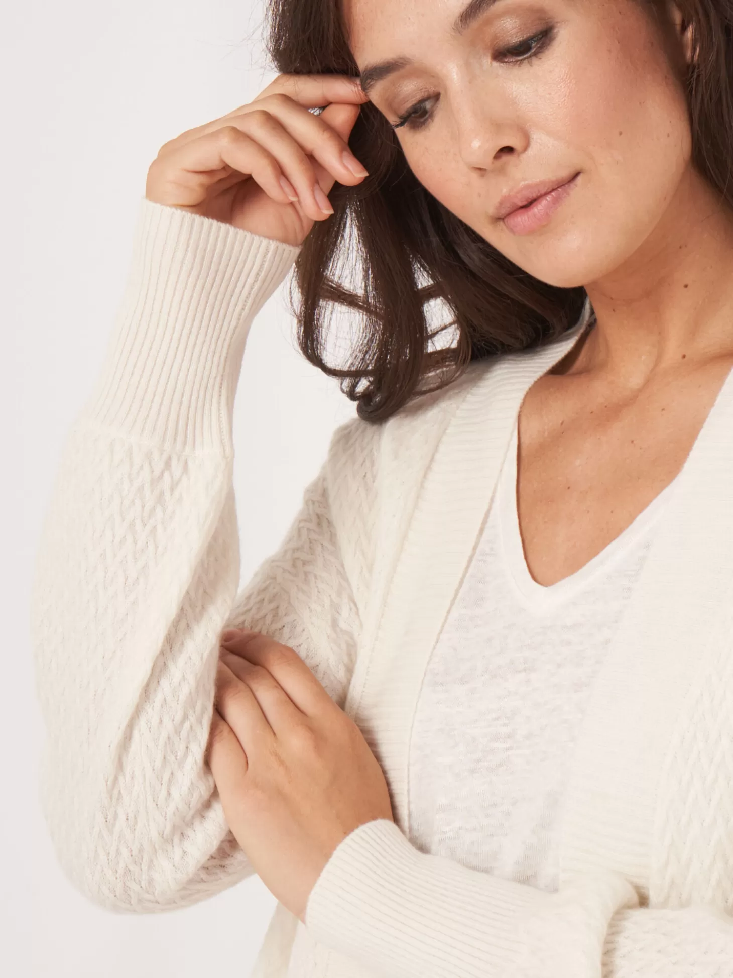 REPEAT cashmere Cardigan Ouvert En Maille Fine Torsadee En Cachemire Biologique Cream Store