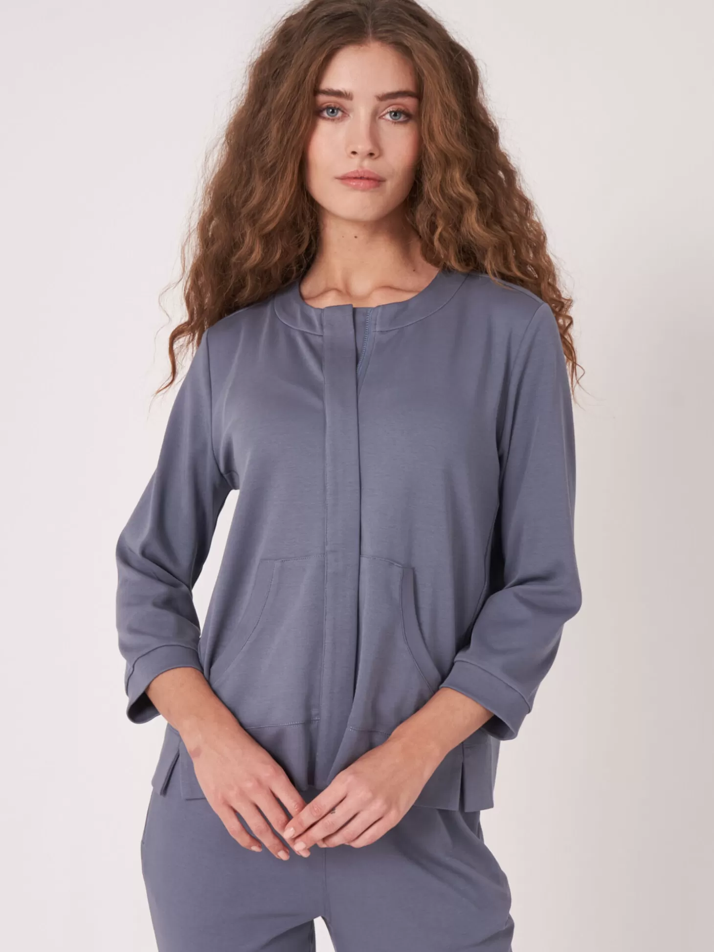 REPEAT cashmere Cardigan Sweat Avec Patte De Boutonnage Cache Denim Outlet