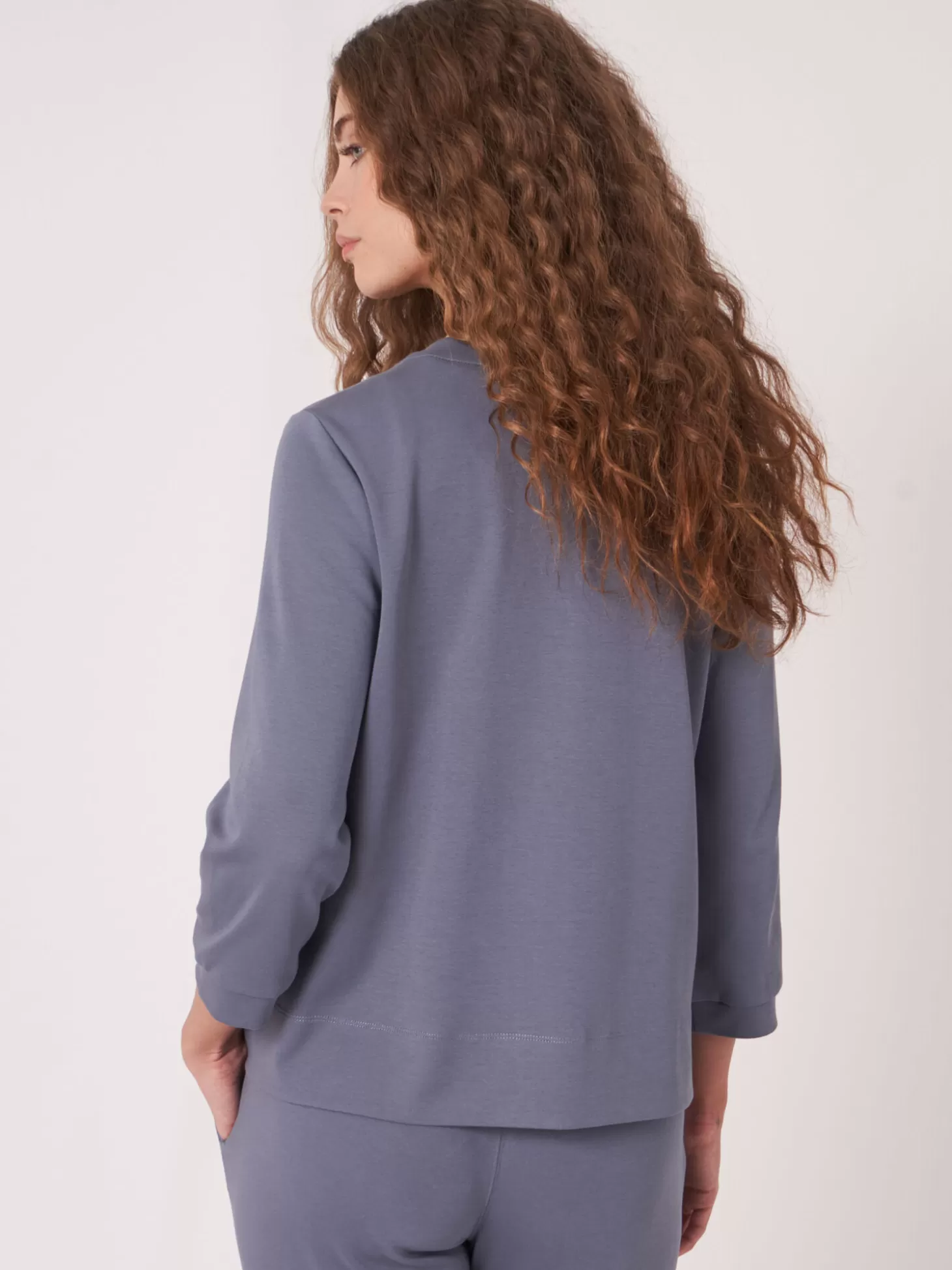 REPEAT cashmere Cardigan Sweat Avec Patte De Boutonnage Cache Denim Outlet